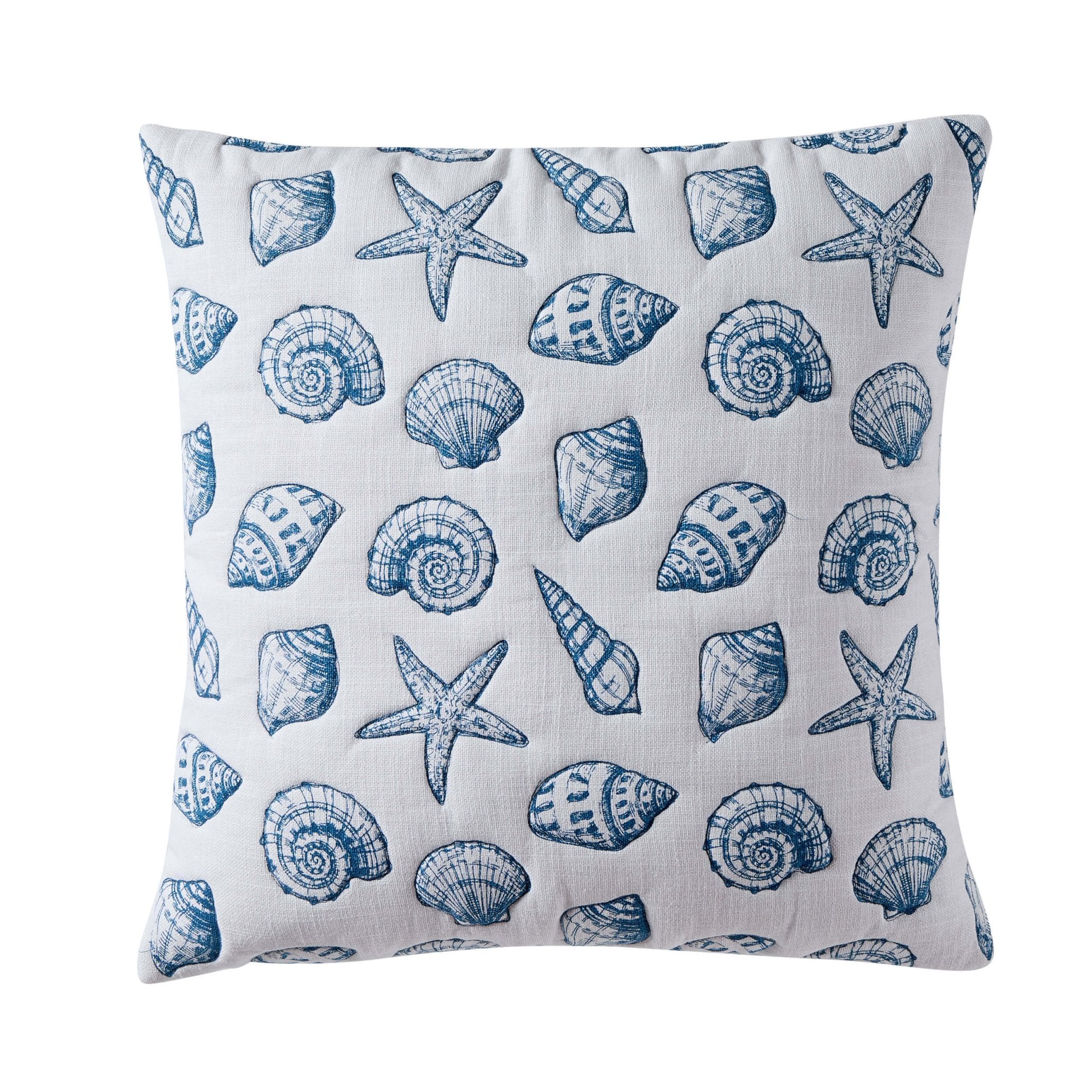 100% Cotton Stitched Shell Sofa Cushion Cover - Natural/ Blue - Image 3