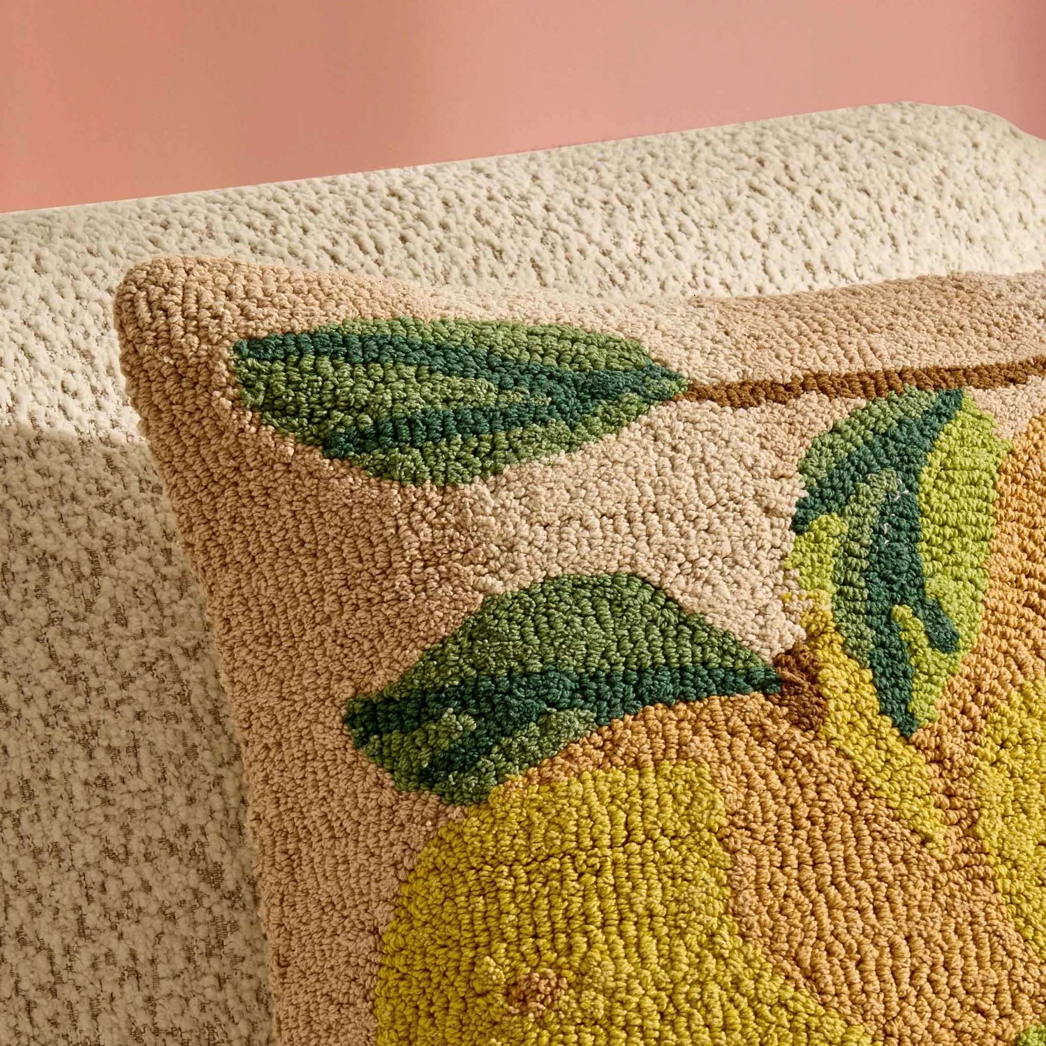 100% Cotton Tufted Loop Lemon Sofa Cushion Cover- Yellow/Natural - Image 2