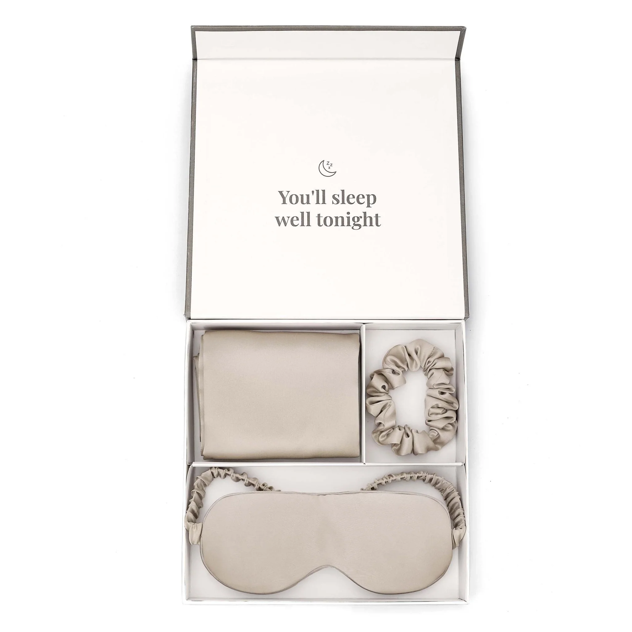 19 Momme Silk Pillowcase, Eye Mask and Hair Tie Gift Set - Champagne - Image 2