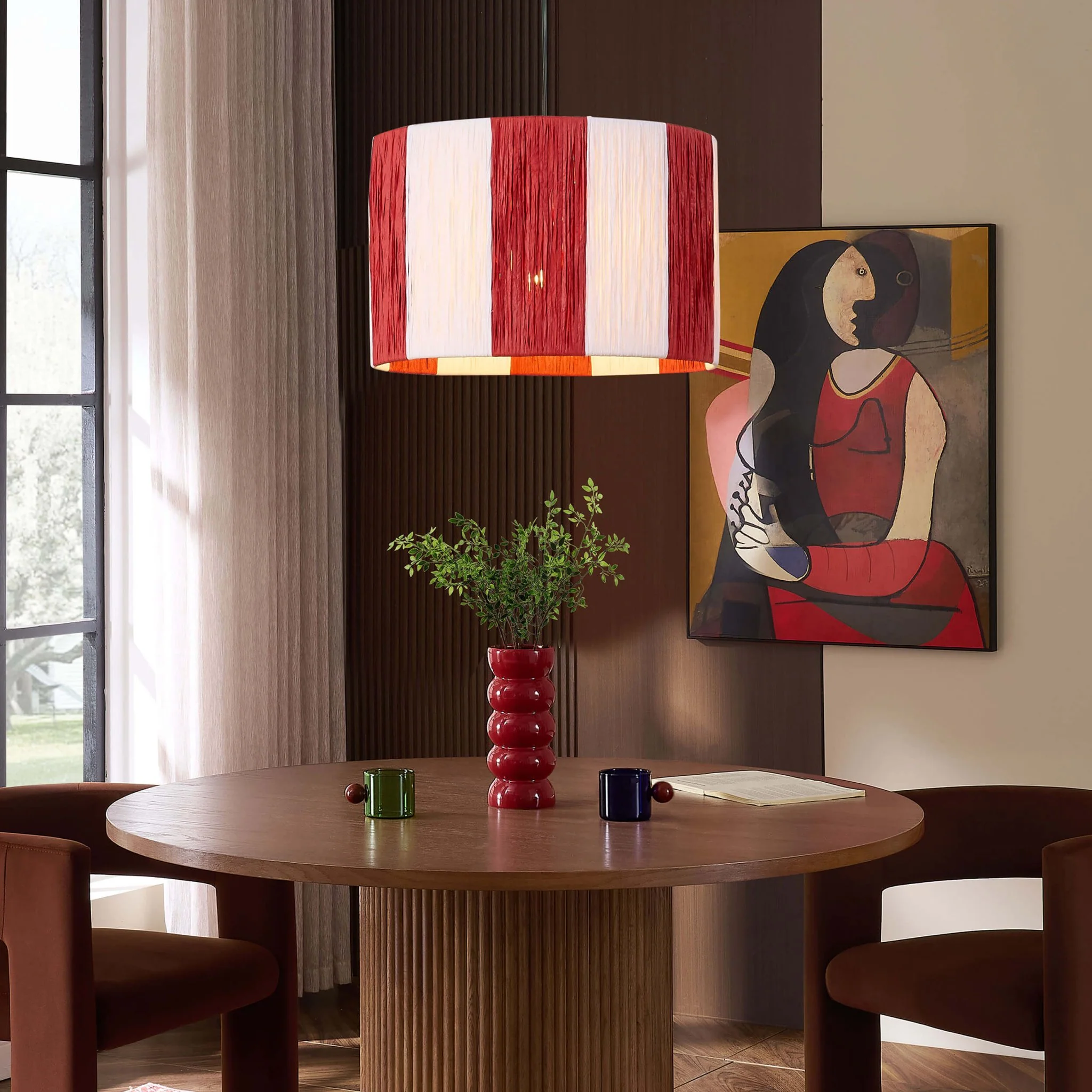 Abi Raffia Stripe Ceiling Shade - Red