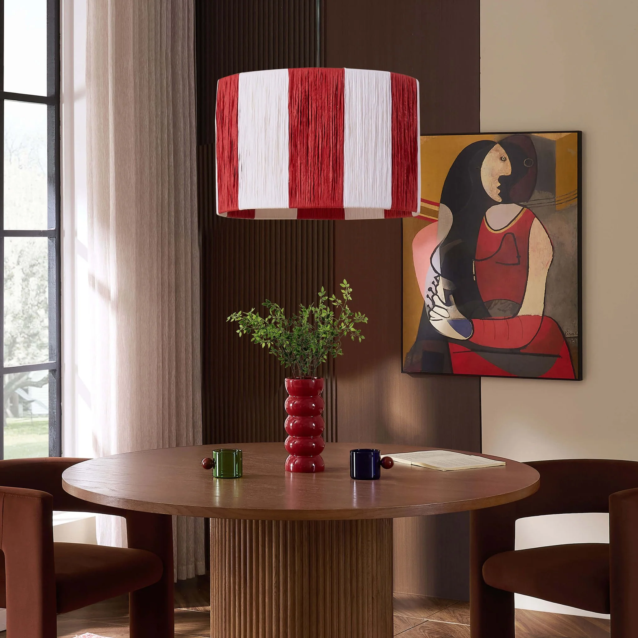 Abi Raffia Stripe Ceiling Shade - Red - Image 2