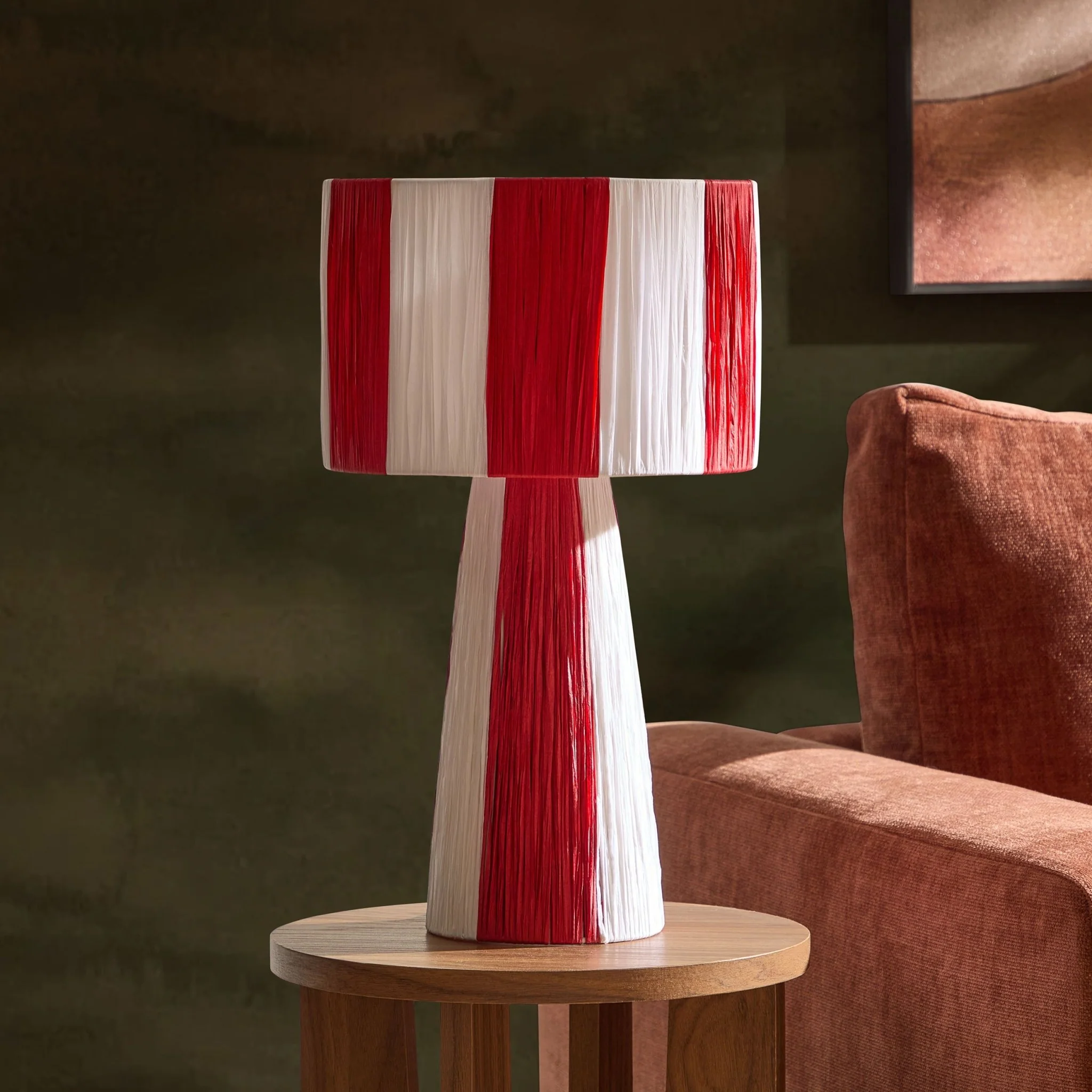 Abi Raffia Stripe Table Lamp - Red - Image 2