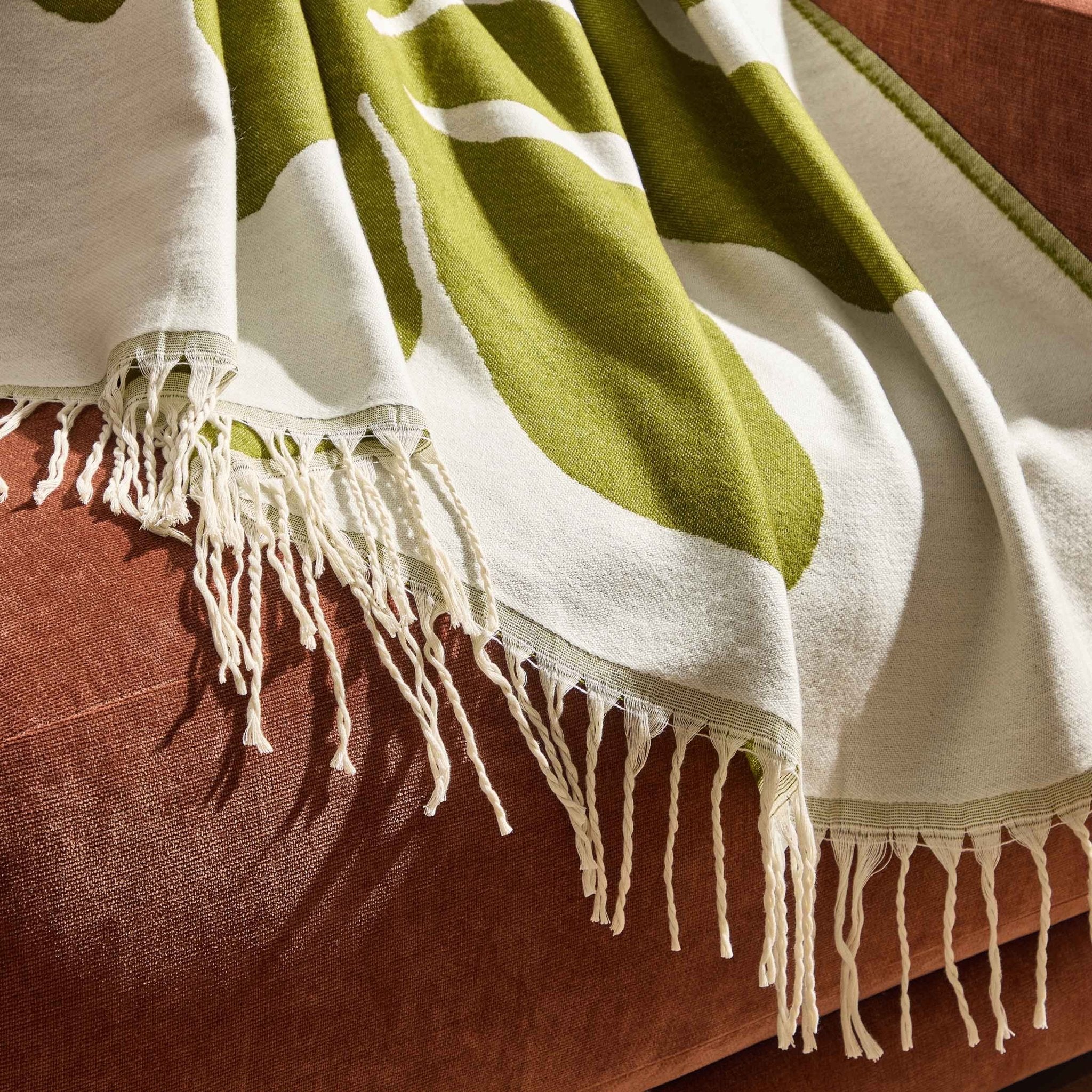 Abstract Floral Sofa Throw - Green/ Natural - Image 2