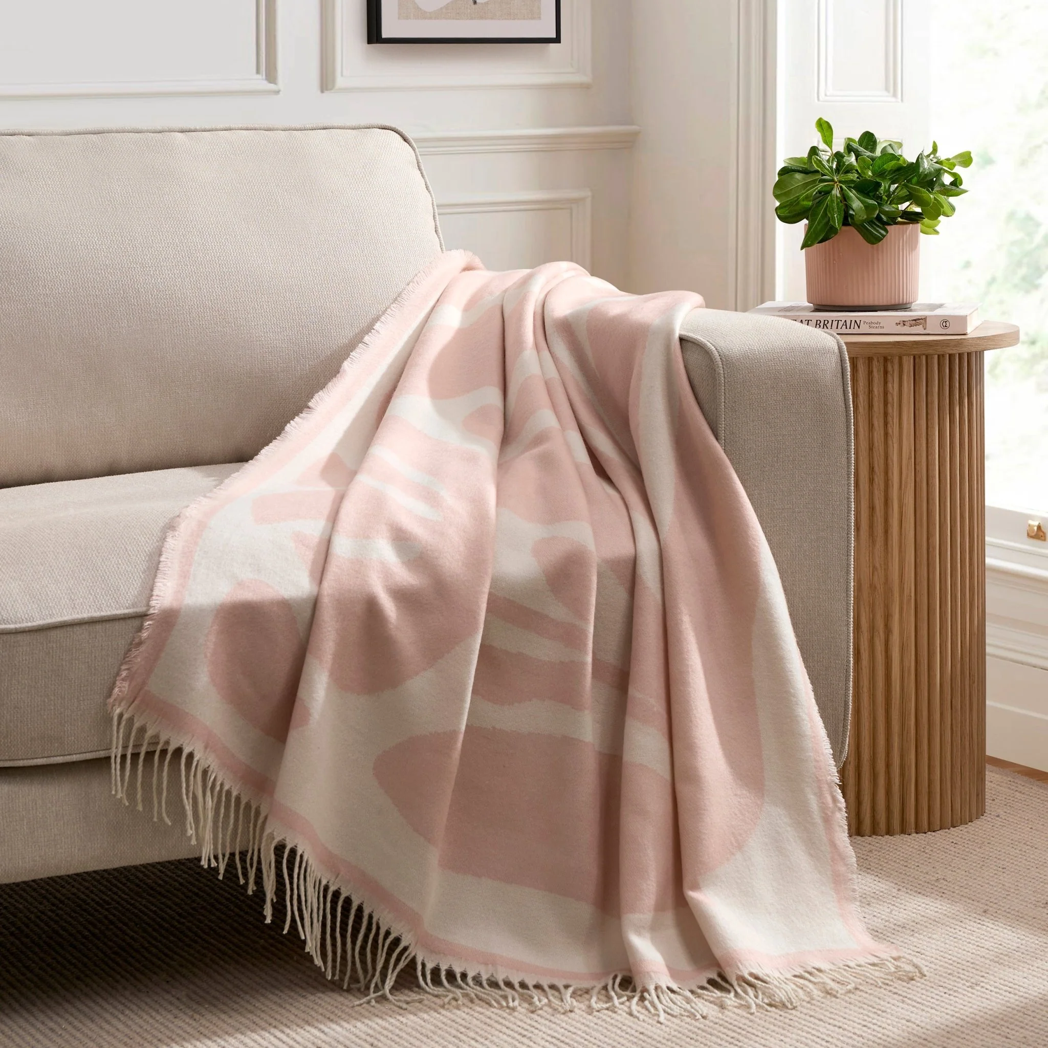 Abstract Floral Sofa Throw - Pink Sand