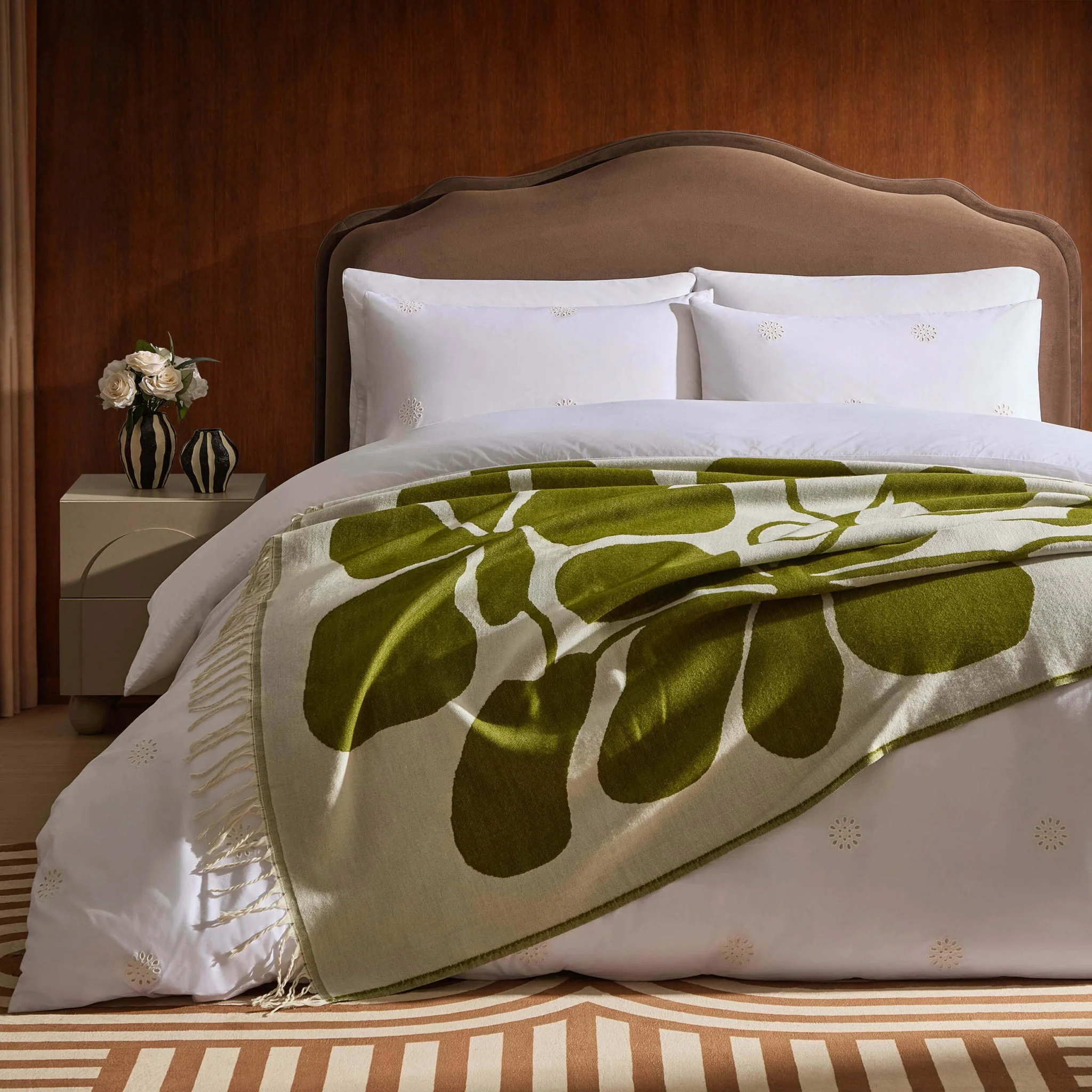 Abstract Floral Throw - Green/ Natural