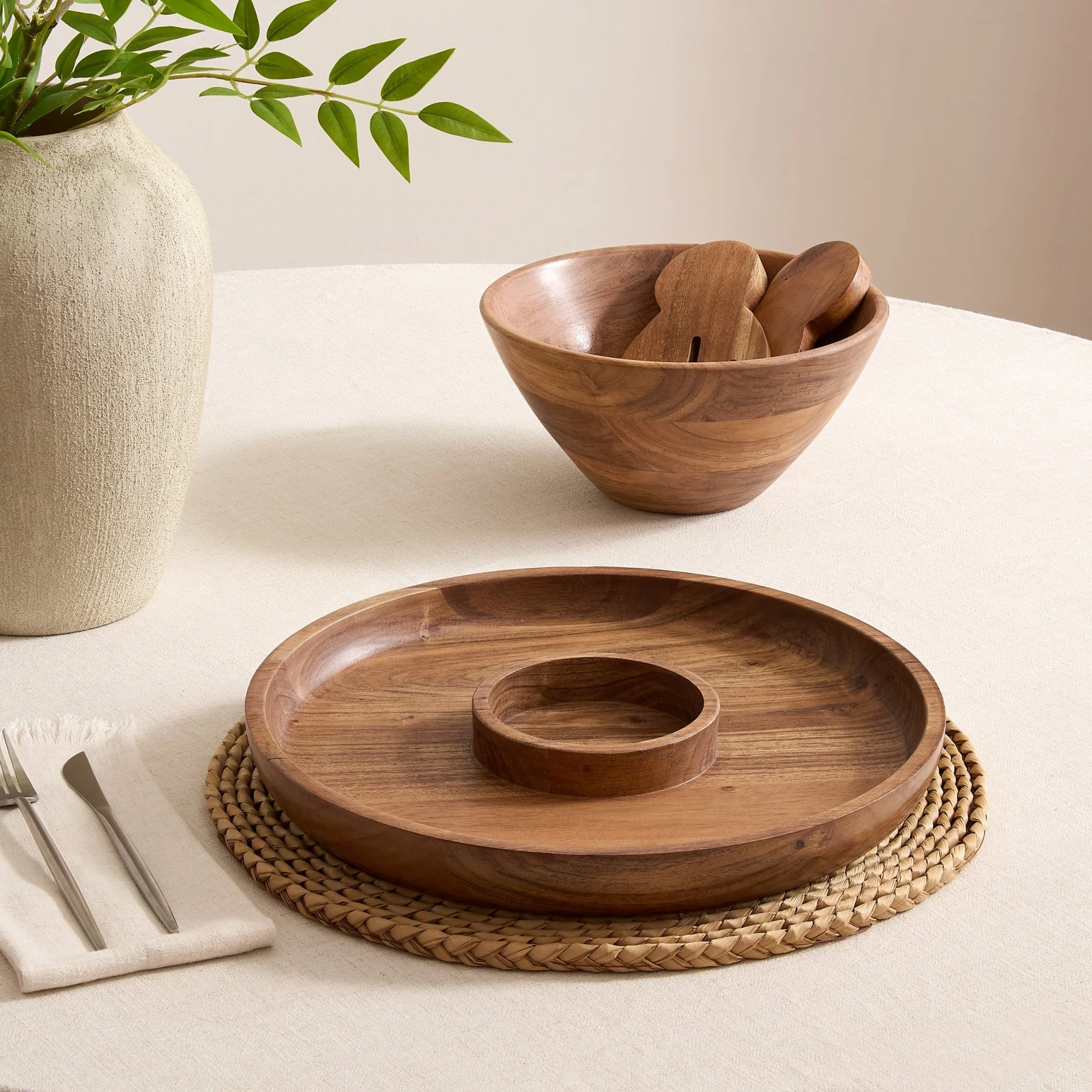 Acacia Chip & Dip Serving Bowl - Natural