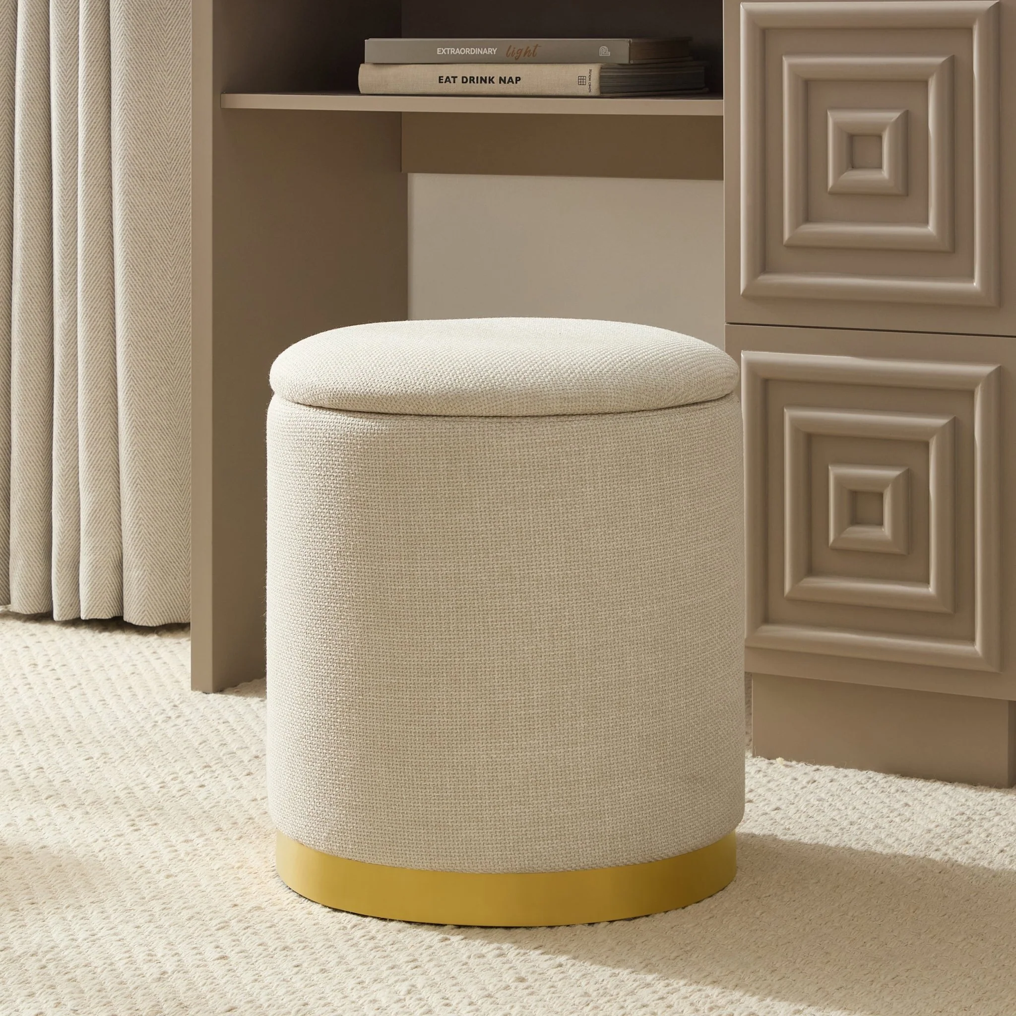Adelaide Gold Base Storage Stool - Beige
