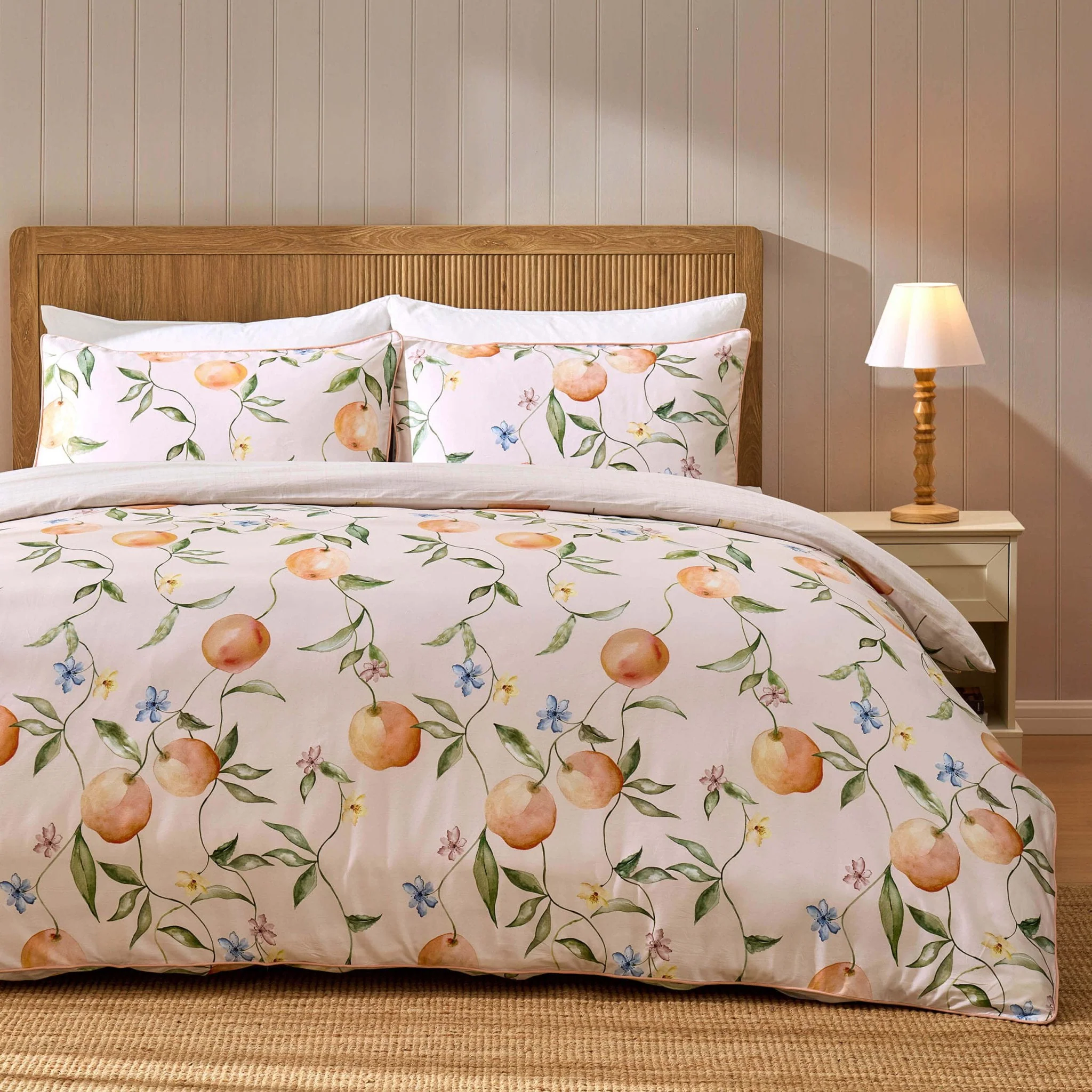 Adeline 300 Thread Count Orange Floral Print Duvet Cover & Pillowcase Set - Orange