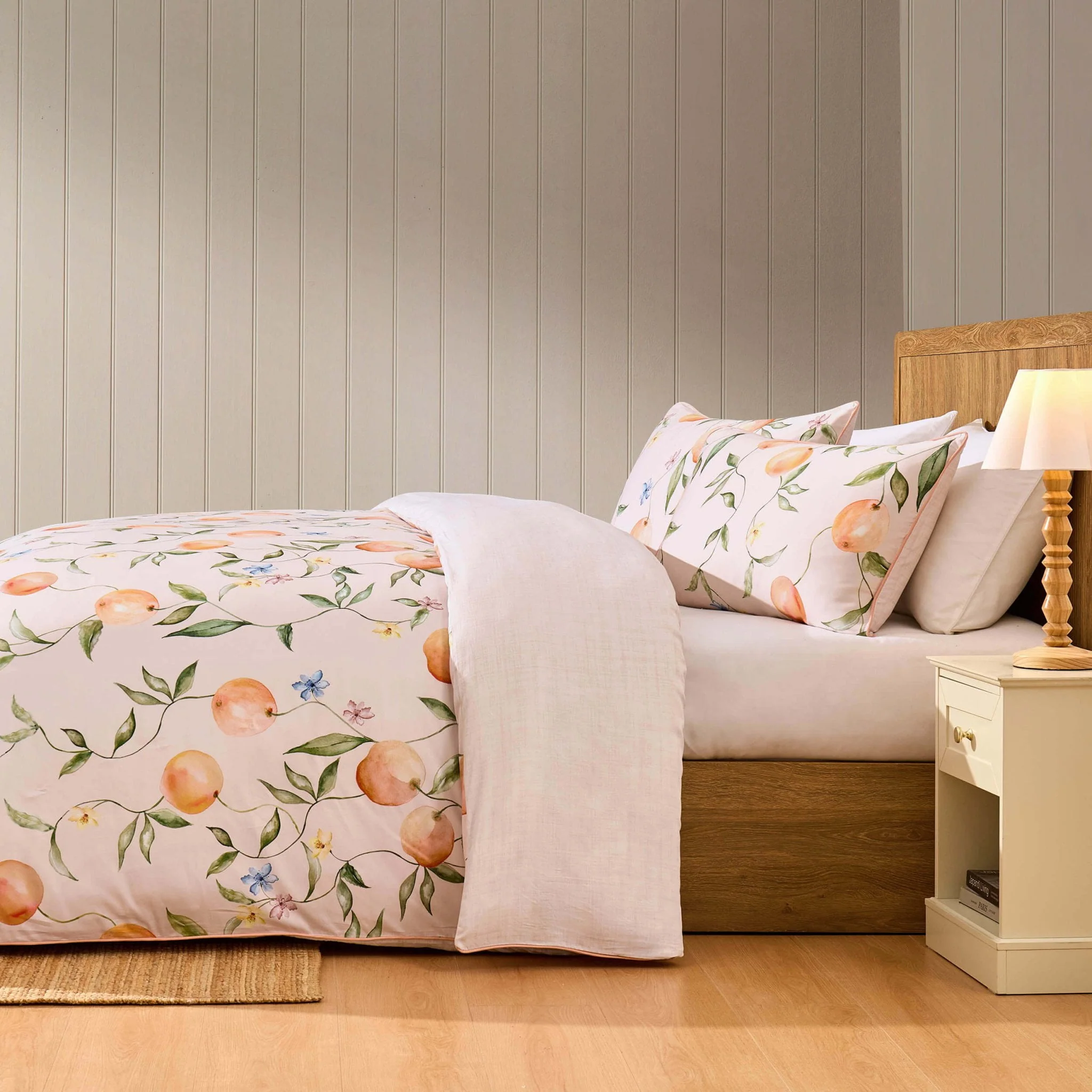 Adeline 300 Thread Count Orange Floral Print Duvet Cover & Pillowcase Set - Orange - Image 2
