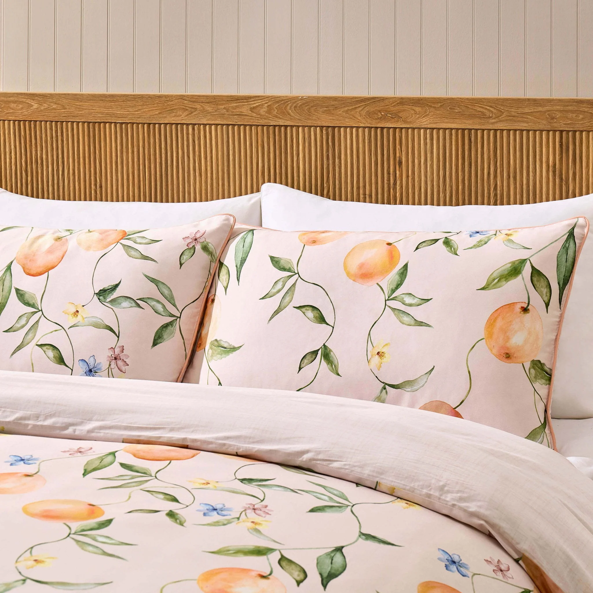 Adeline 300 Thread Count Orange Floral Print Duvet Cover & Pillowcase Set - Orange - Image 3