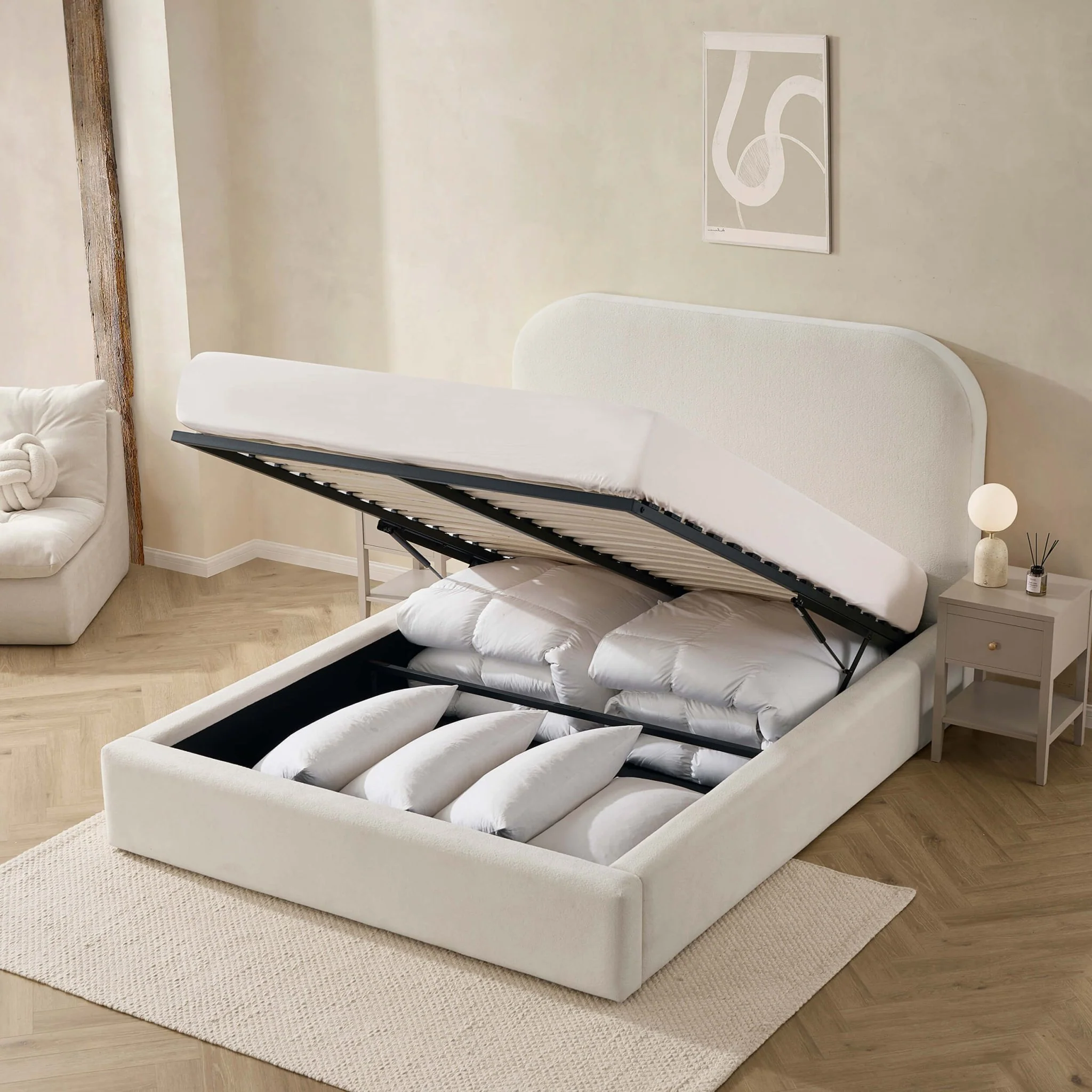 Aintree Ottoman Storage Bed - Teddy Cream - Image 6