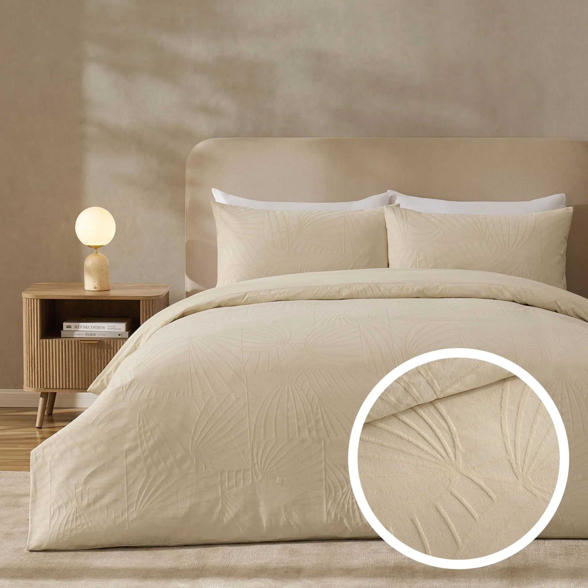 Alanna Linen Look Jacquard 100% Cotton Duvet Cover & Pillowcase Set - Natural