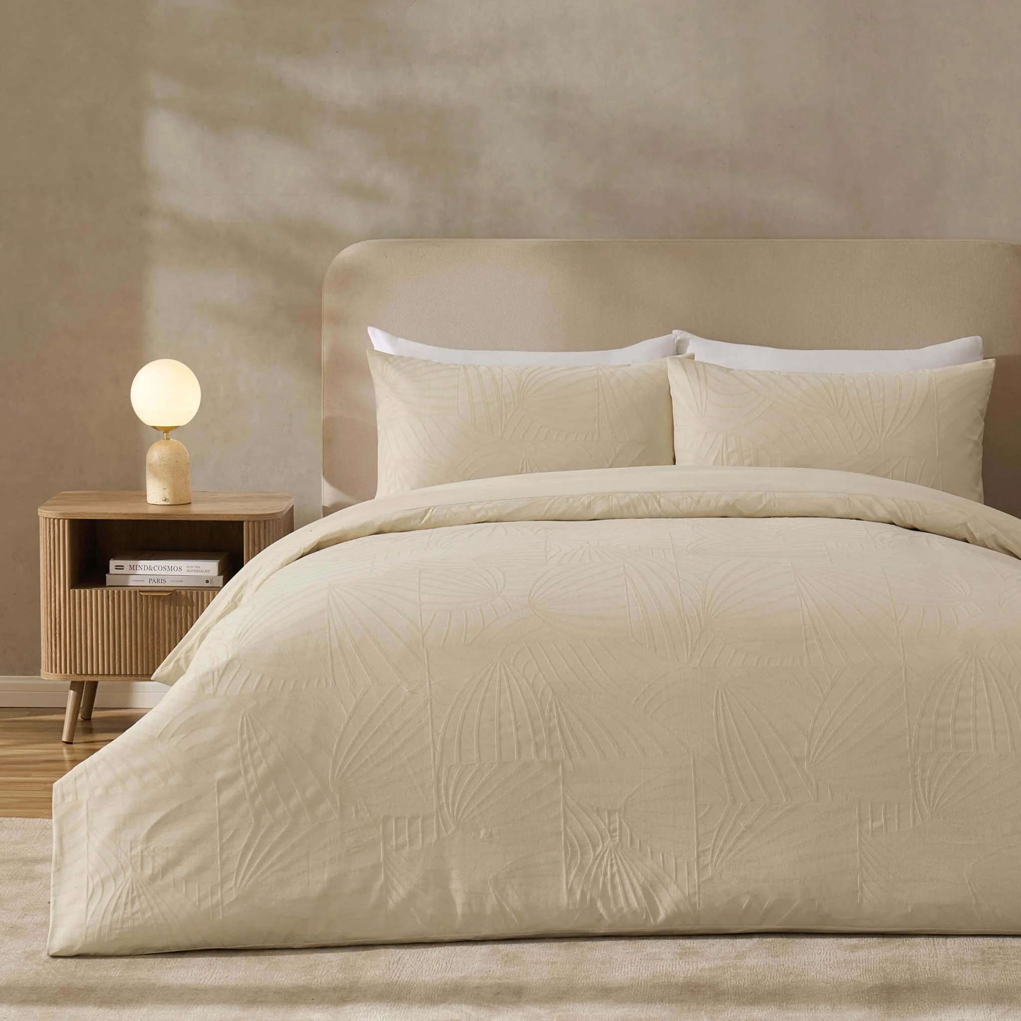 Alanna Linen Look Jacquard 100% Cotton Duvet Cover & Pillowcase Set - Natural - Image 2