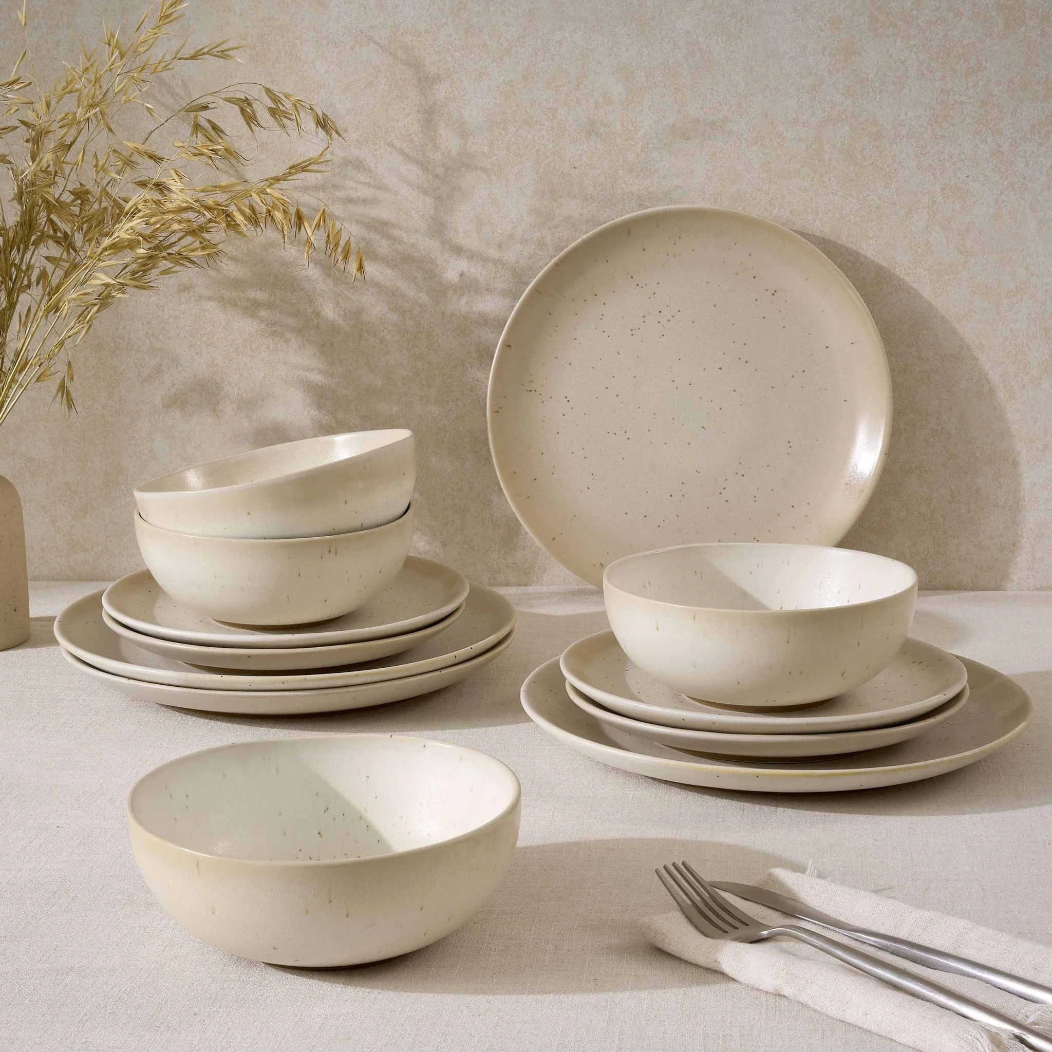 Alfredo Speckled Stoneware 12 Piece Dinner Set- Natural