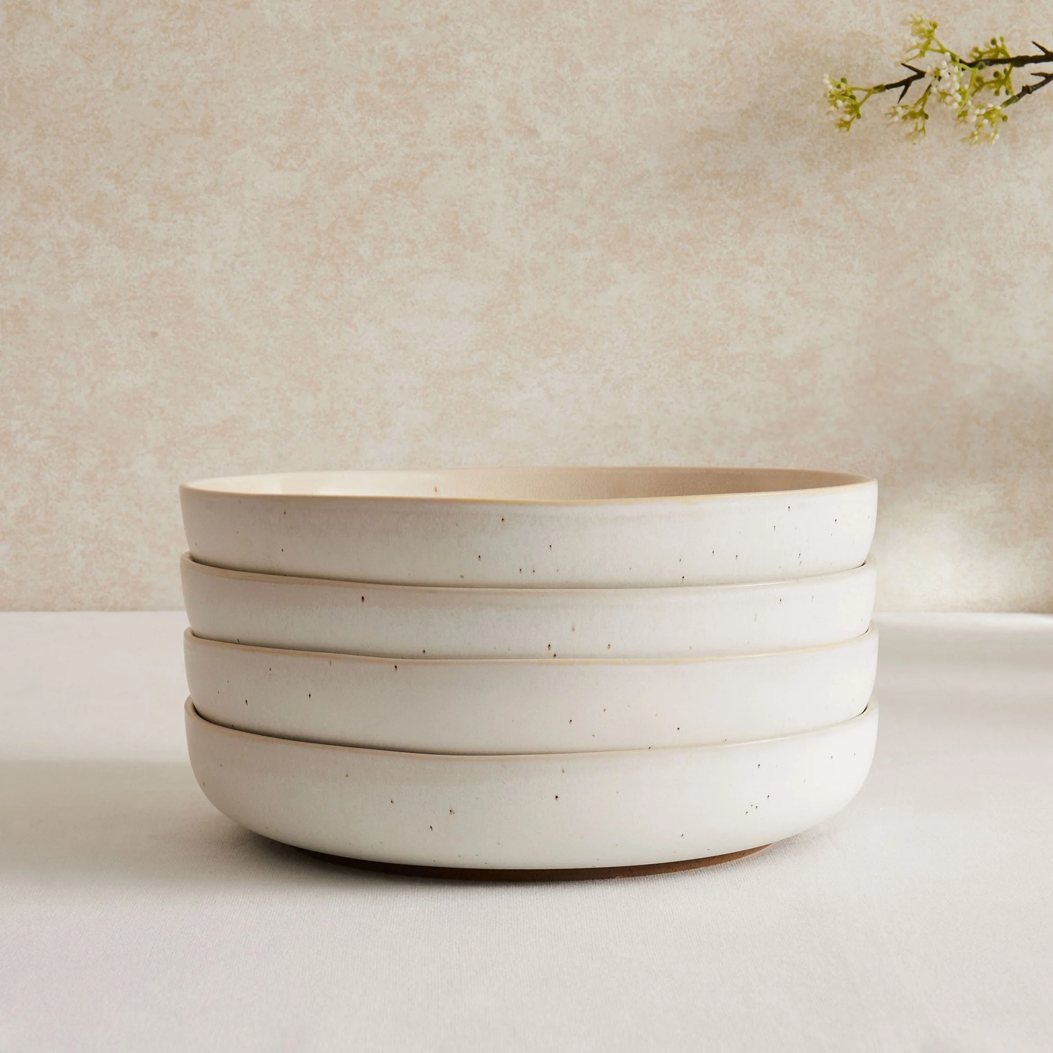 Alfredo Speckled Stoneware Set of 4 Pasta Bowls - Natural