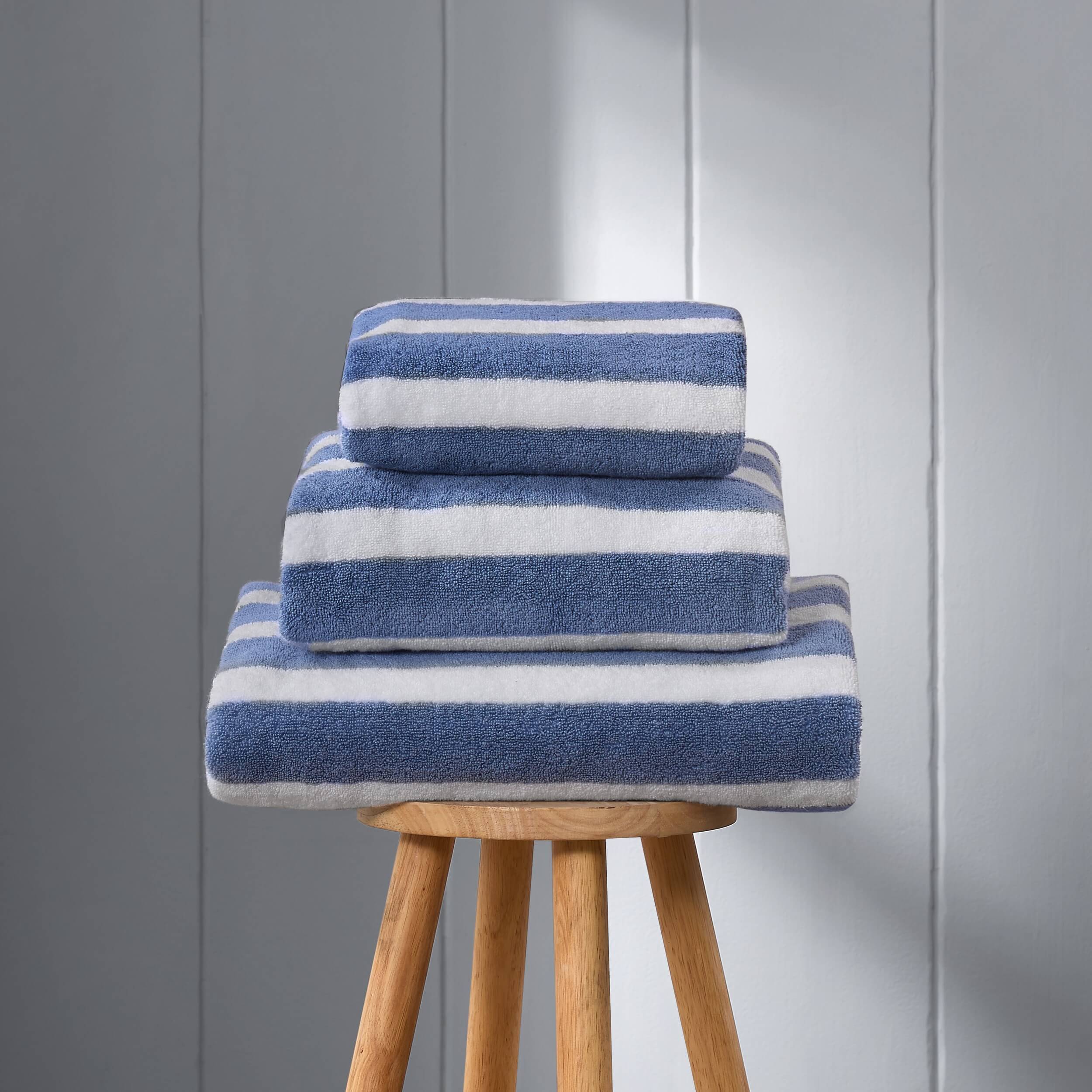 Algarve Luxury Stripe Towel Collection - French Blue - Image 2