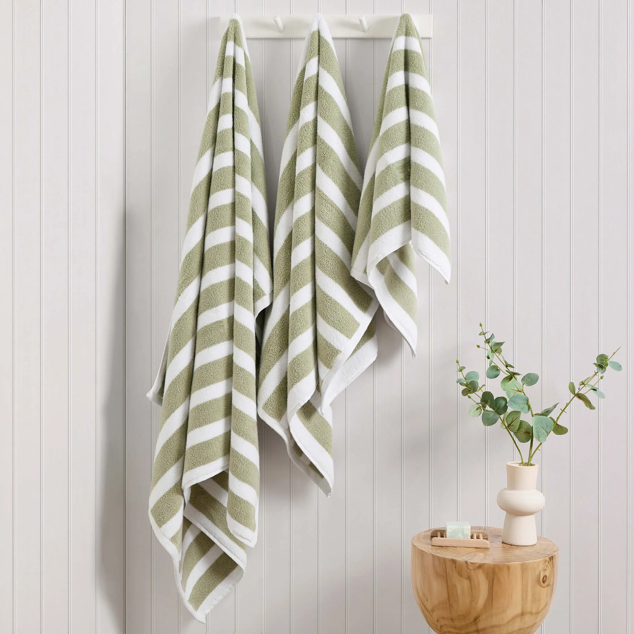 Algarve Luxury Stripe Towel Collection - Olive - Image 2
