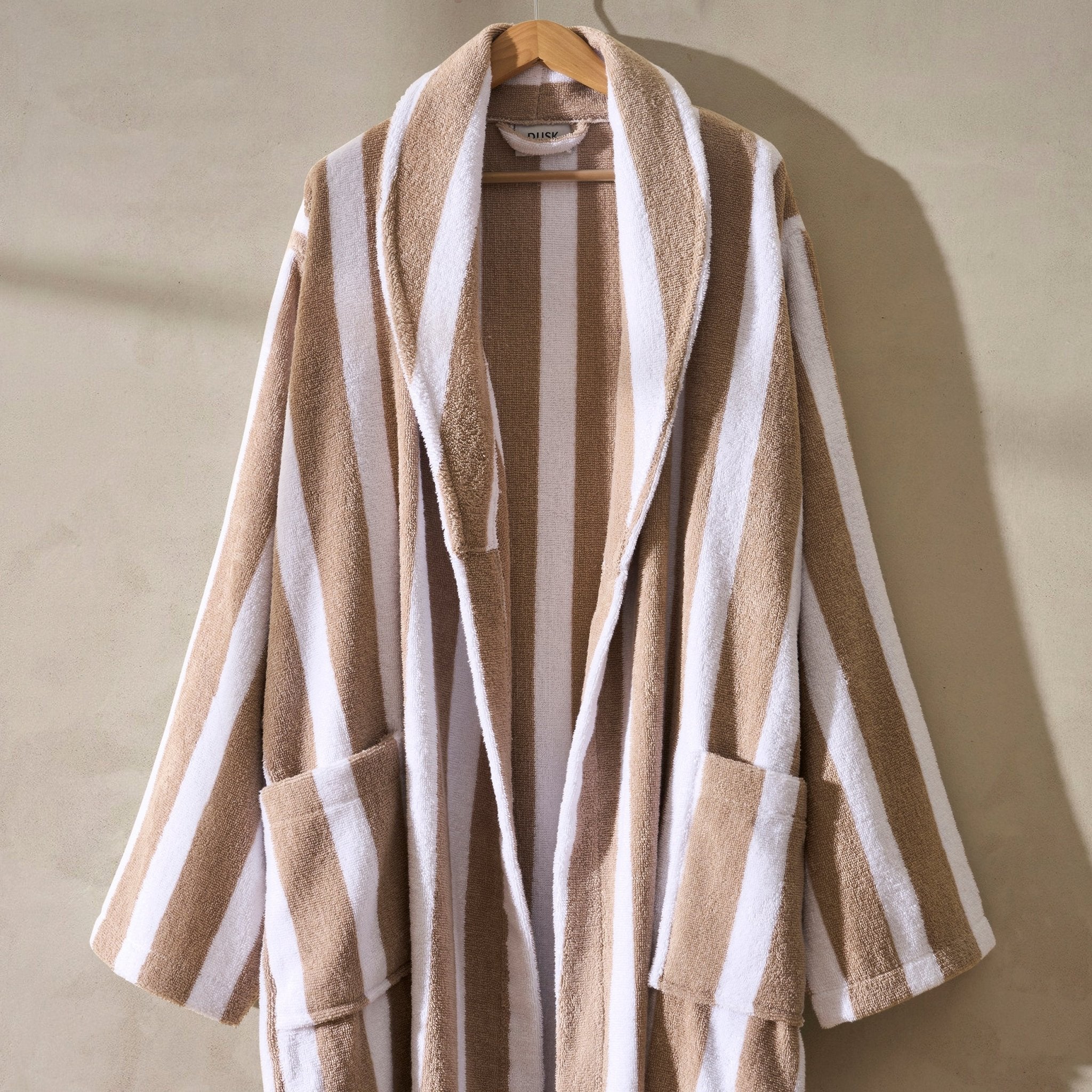 Algarve Stripe Cotton Robe - White/Natural - Image 3