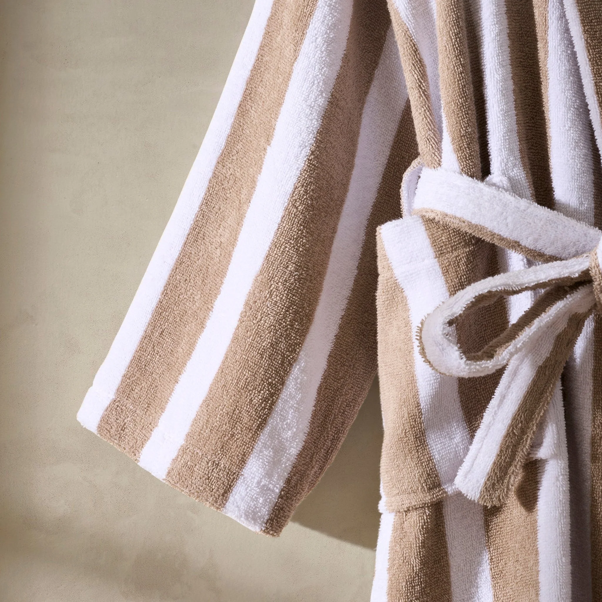 Algarve Stripe Cotton Robe - White/Natural - Image 4