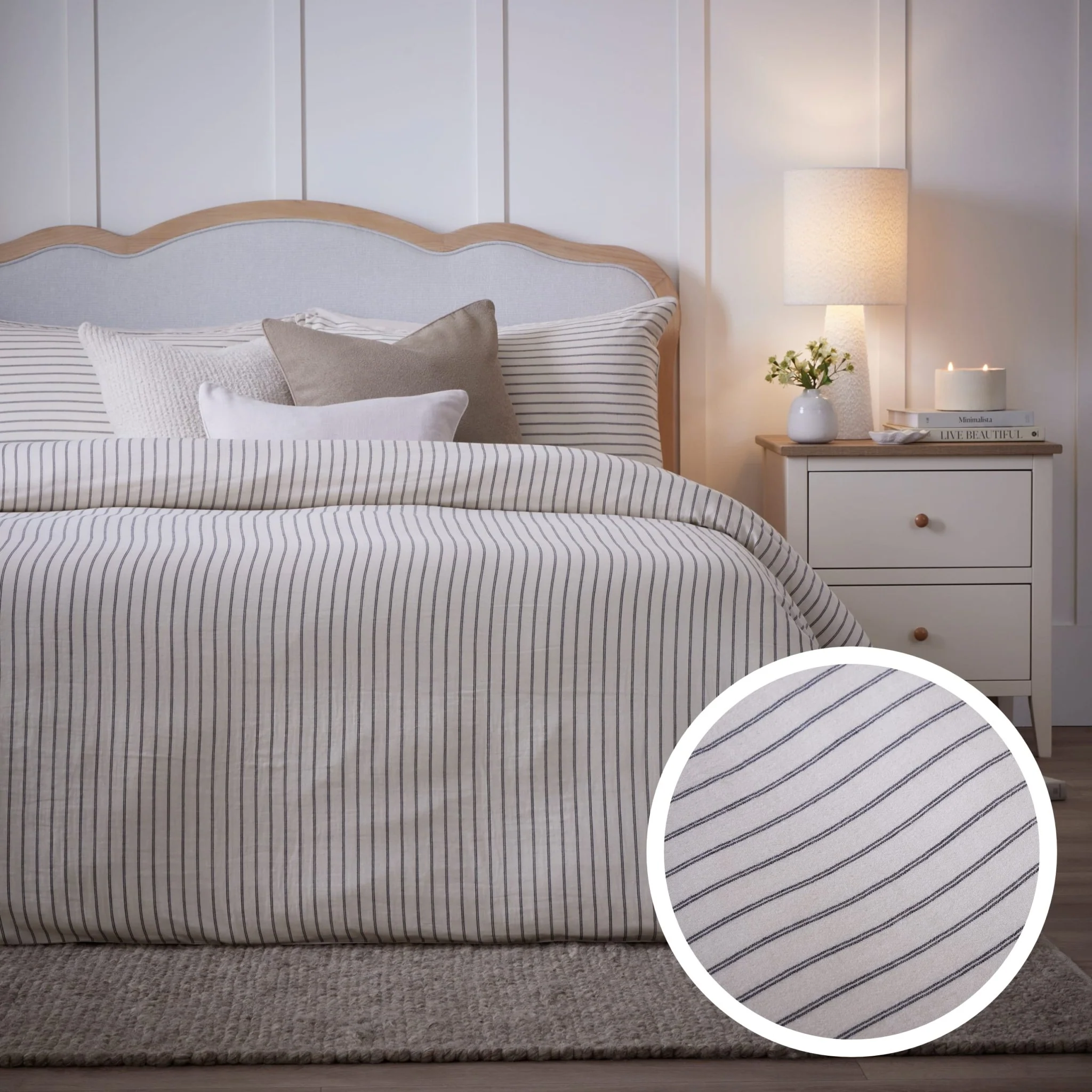 Amalfi 200 Thread Count Pinstripe Duvet Cover & Pillowcase Set - Cream/Navy