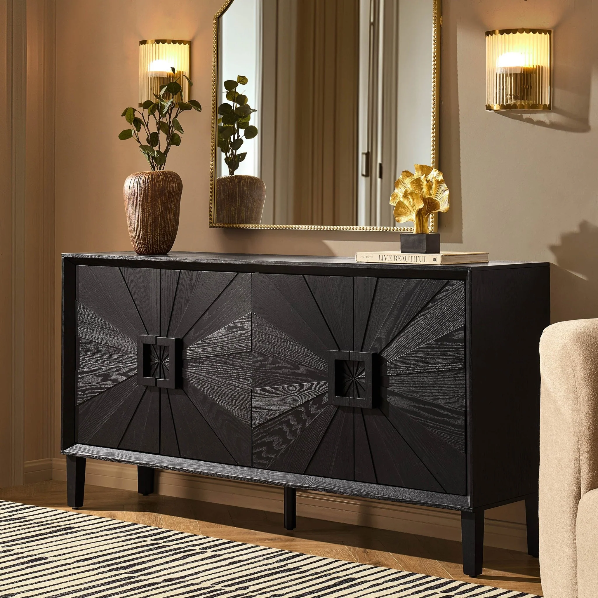 Amaya Ash 4 Door Sideboard - Black