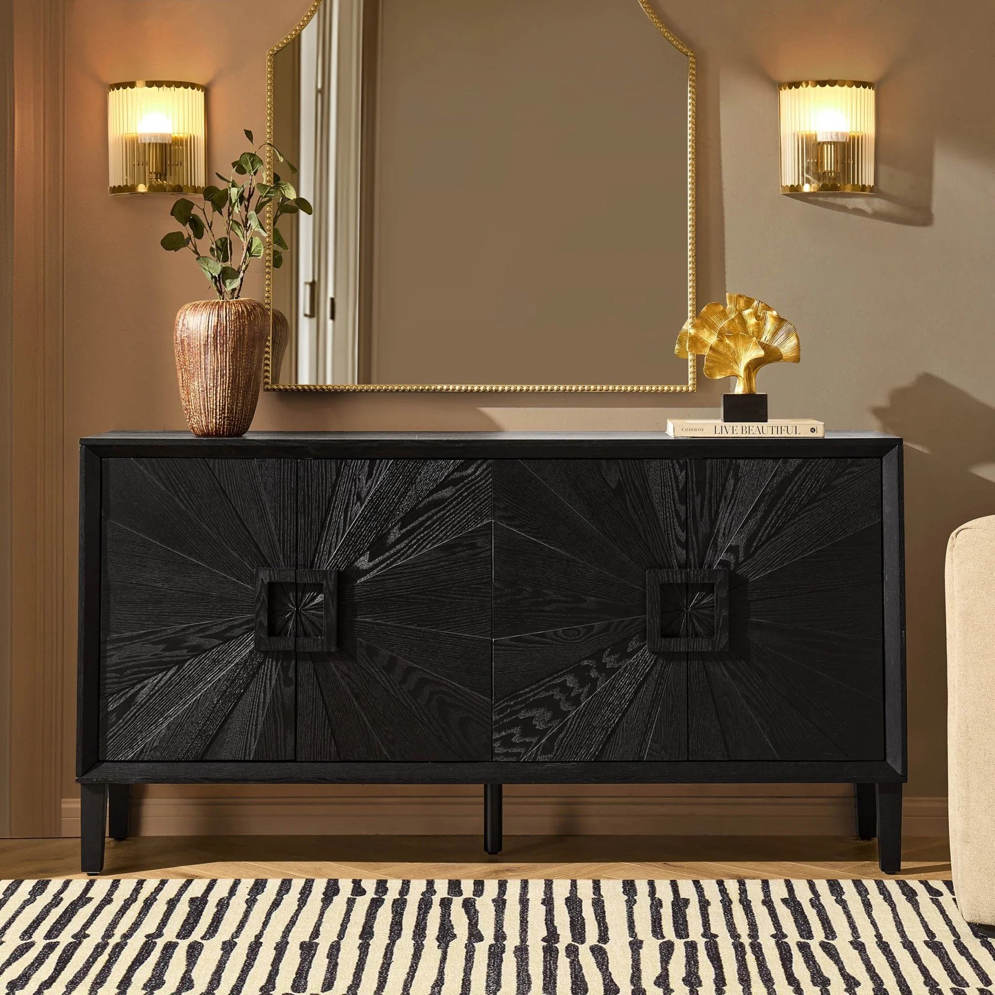 Amaya Ash 4 Door Sideboard - Black - Image 2