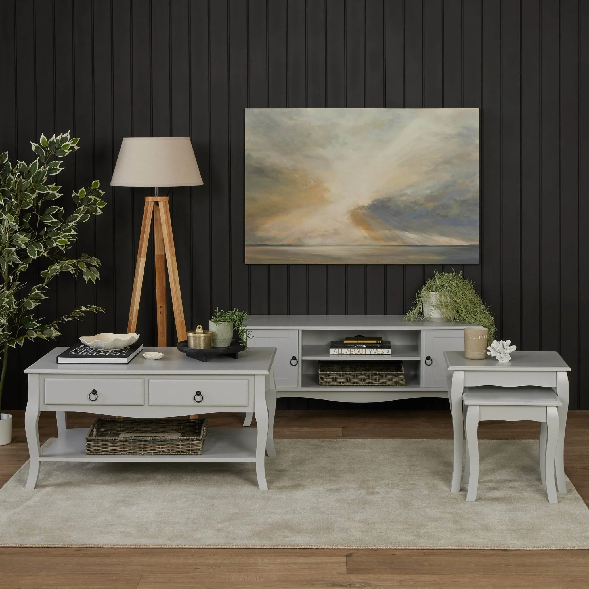 Amelie 3 Piece Living Room Furniture Set - Light Grey