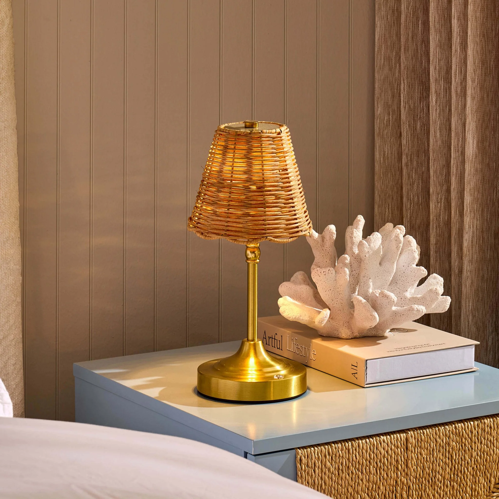 Anika Rechargeable Rattan Table Lamp - Gold
