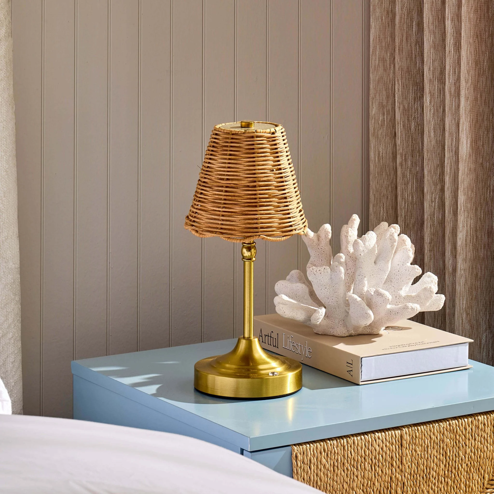 Anika Rechargeable Rattan Table Lamp - Gold - Image 2