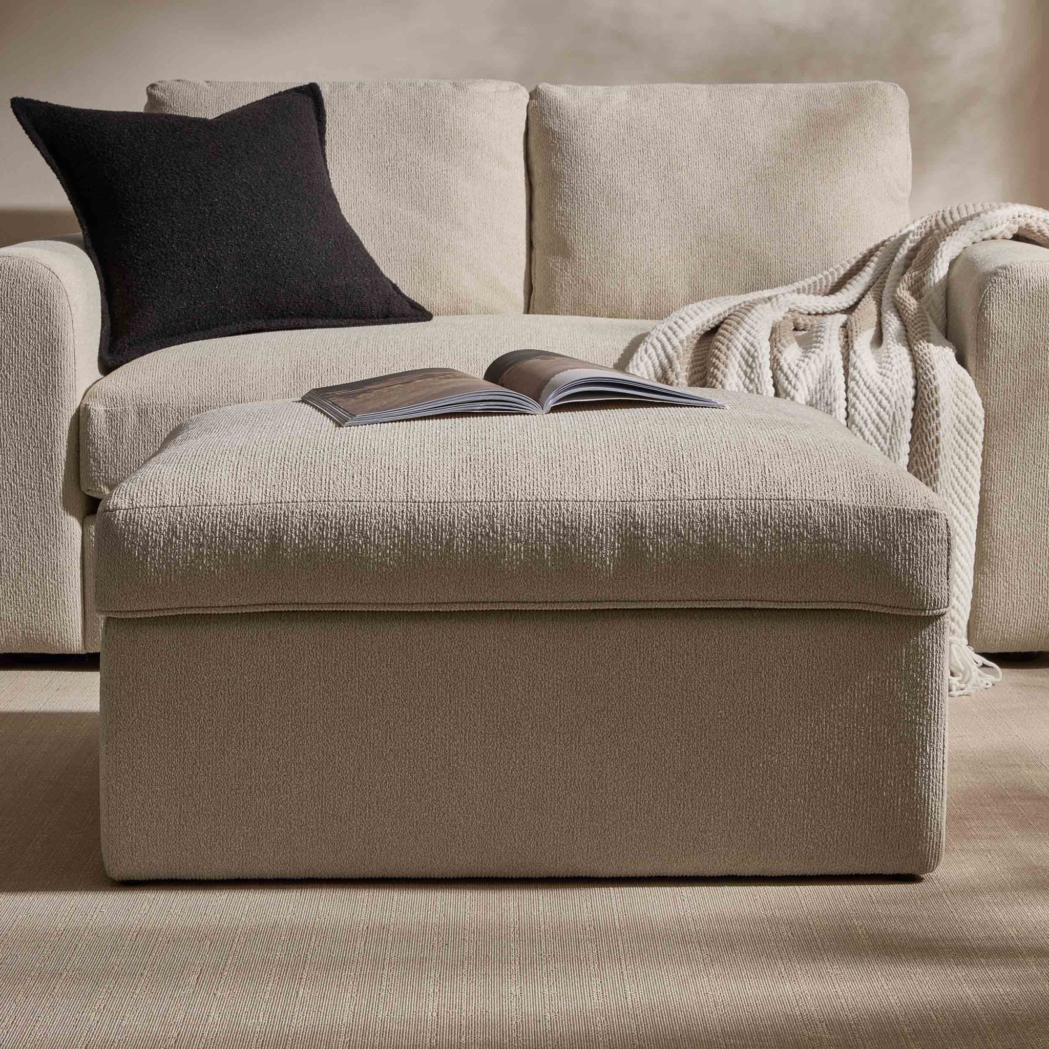 Antalya Storage Ottoman Pouffe - Sand Boucle