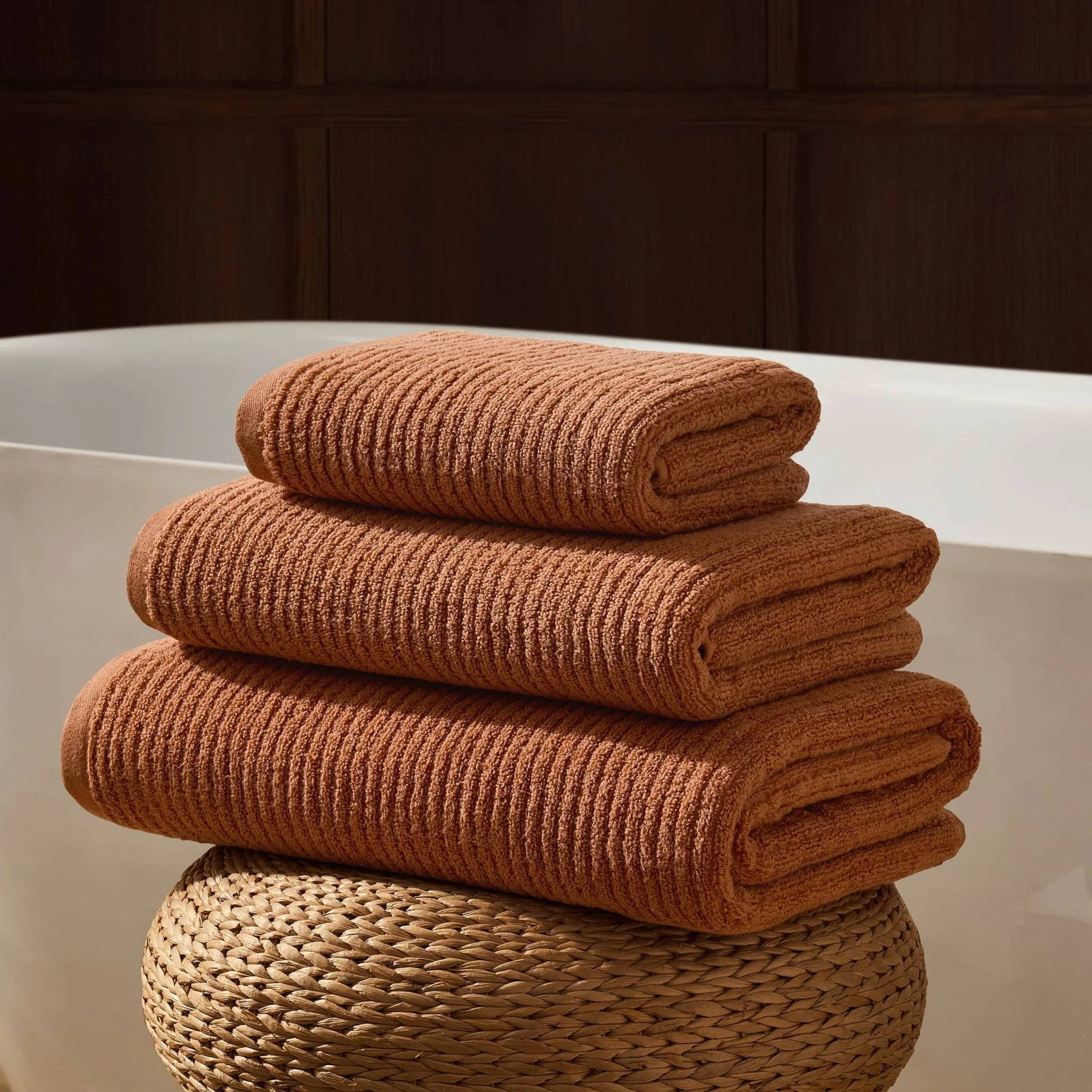 Antigua Soft Fine Ribbed Towel Collection - Burnt Orange