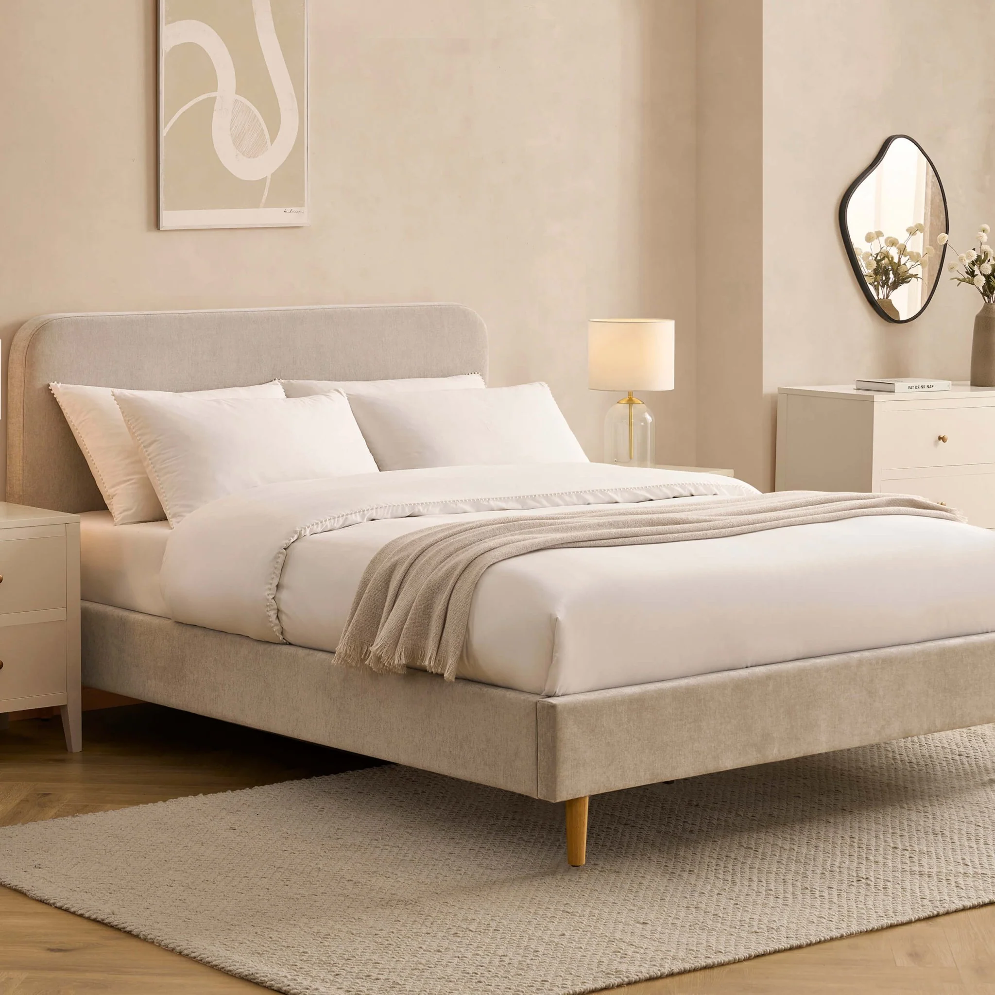 Ascot Bed Frame - Chenille Light Grey - Image 3