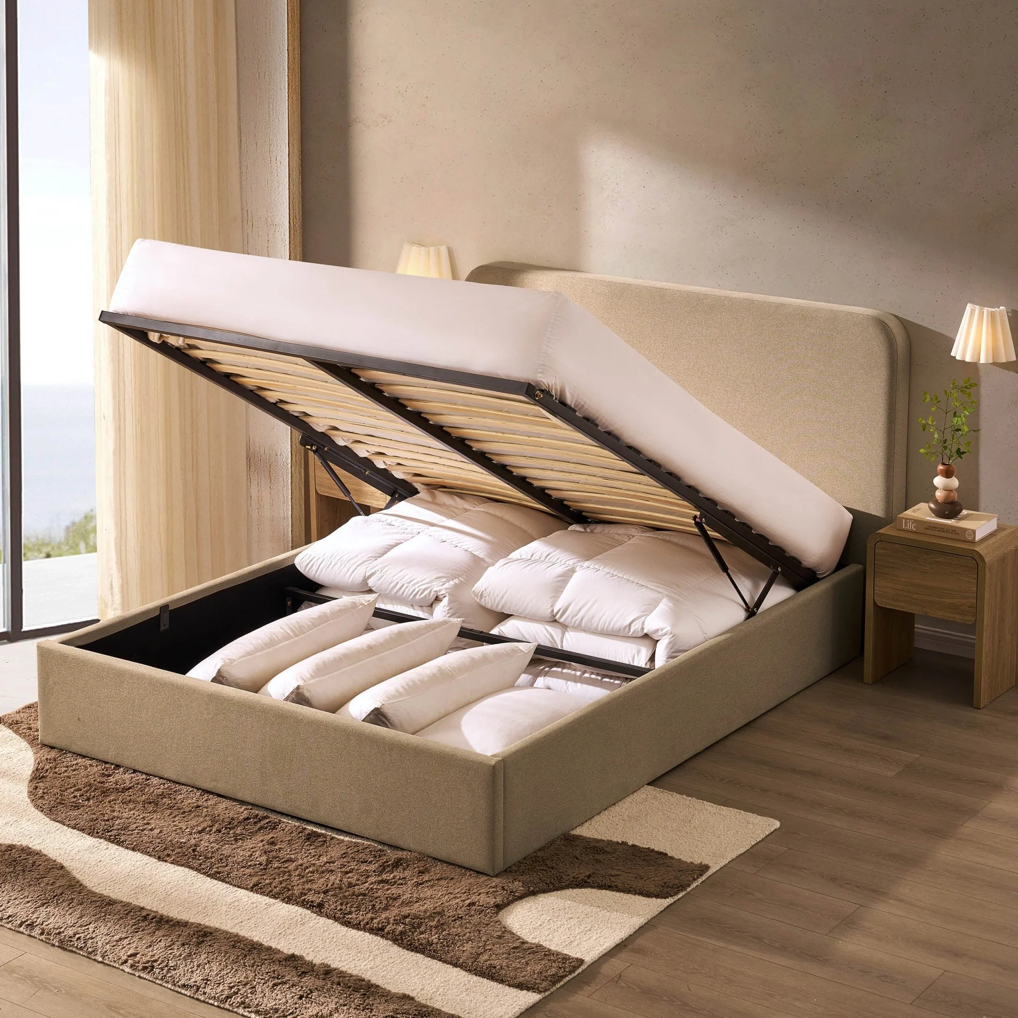 Ascot Ottoman Storage Bed - Oatmeal - Image 4