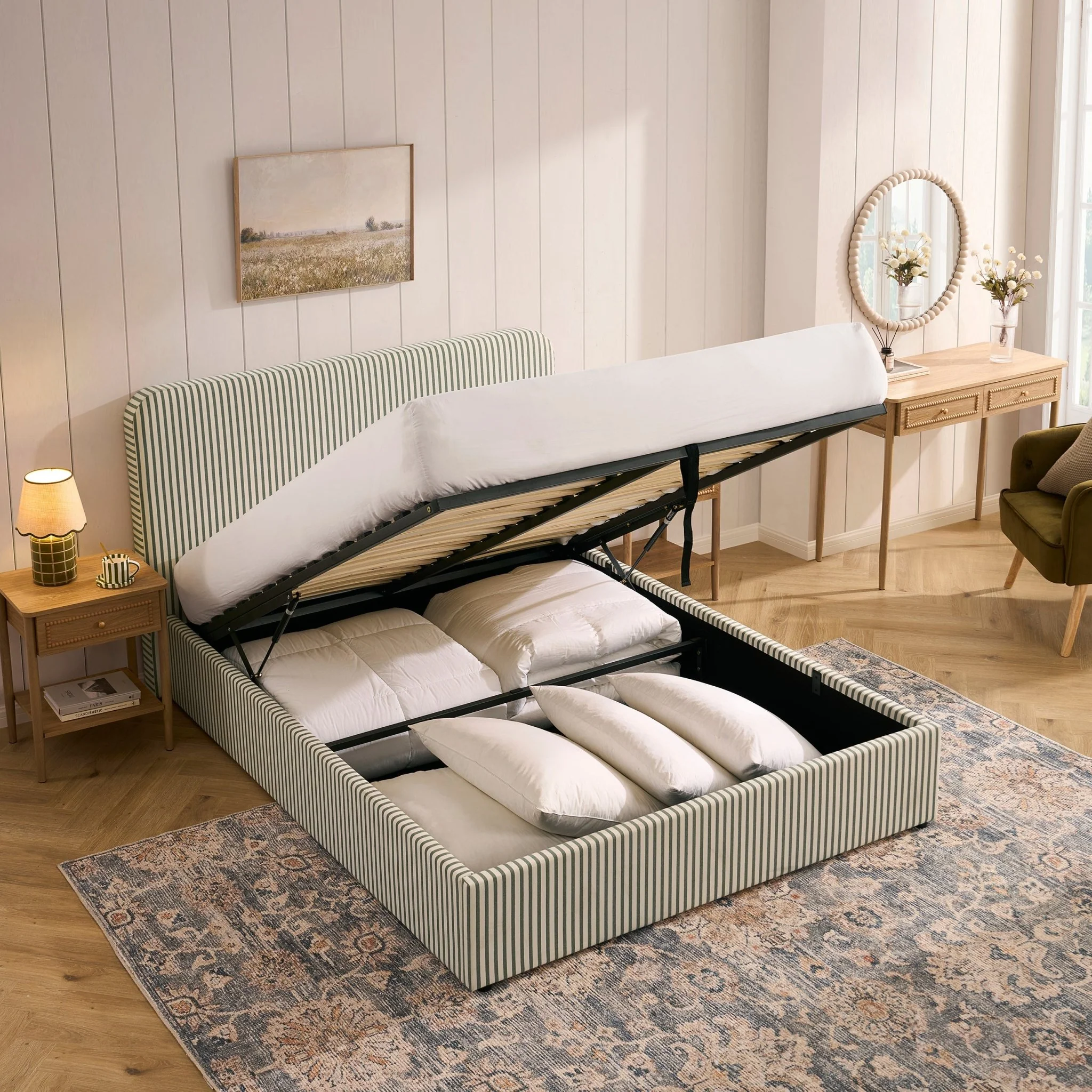 Ascot Ottoman Storage Bed - Sage Stripe - Image 3