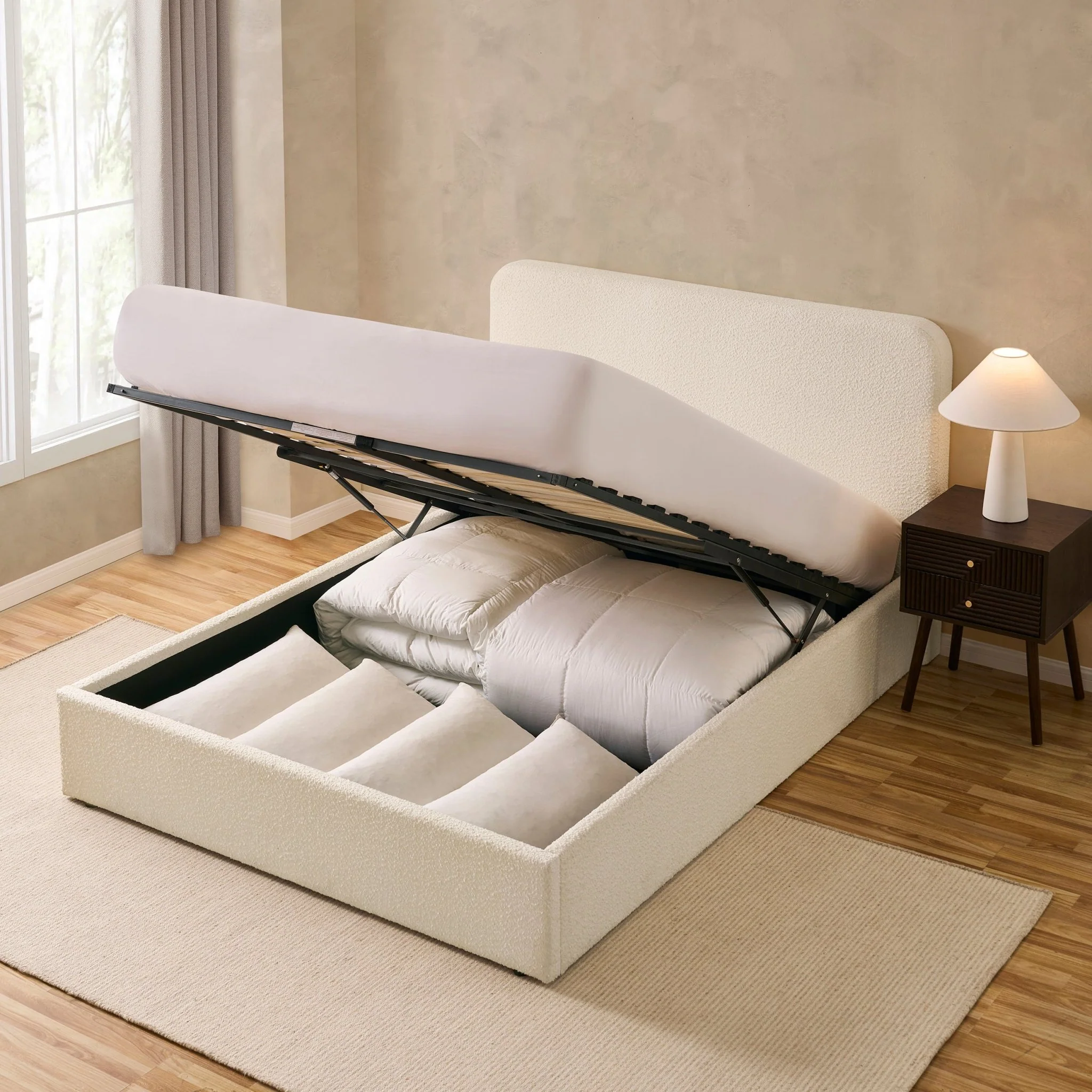 Ascot Bouclé Ottoman Storage Bed - Off White - Image 4