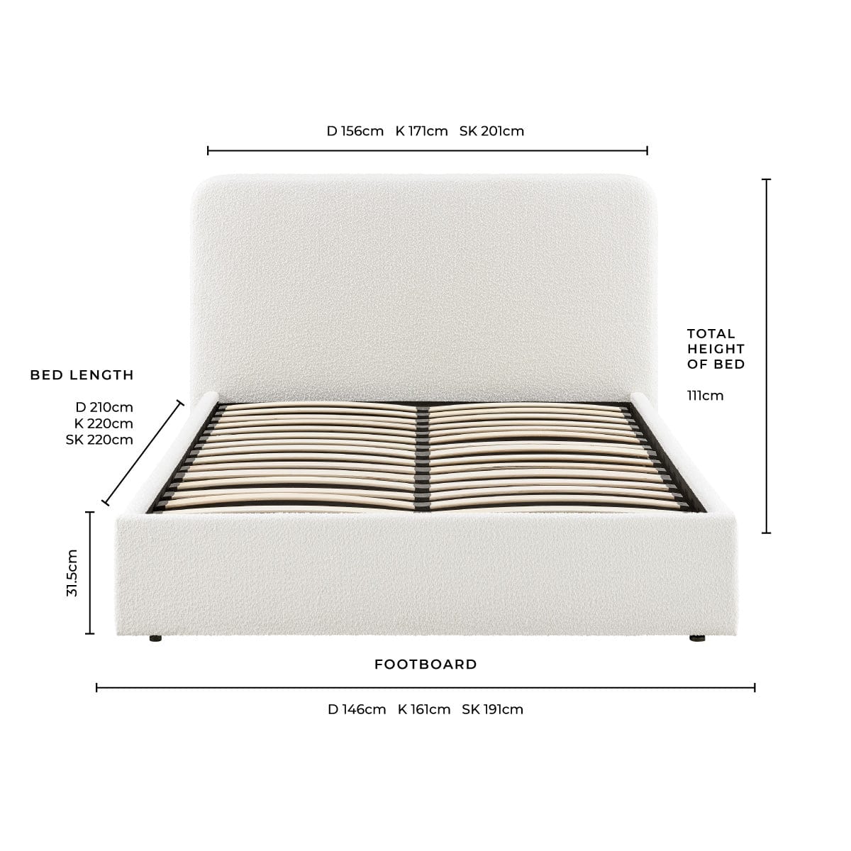 Ascot Bouclé Ottoman Storage Bed - Off White - Image 9