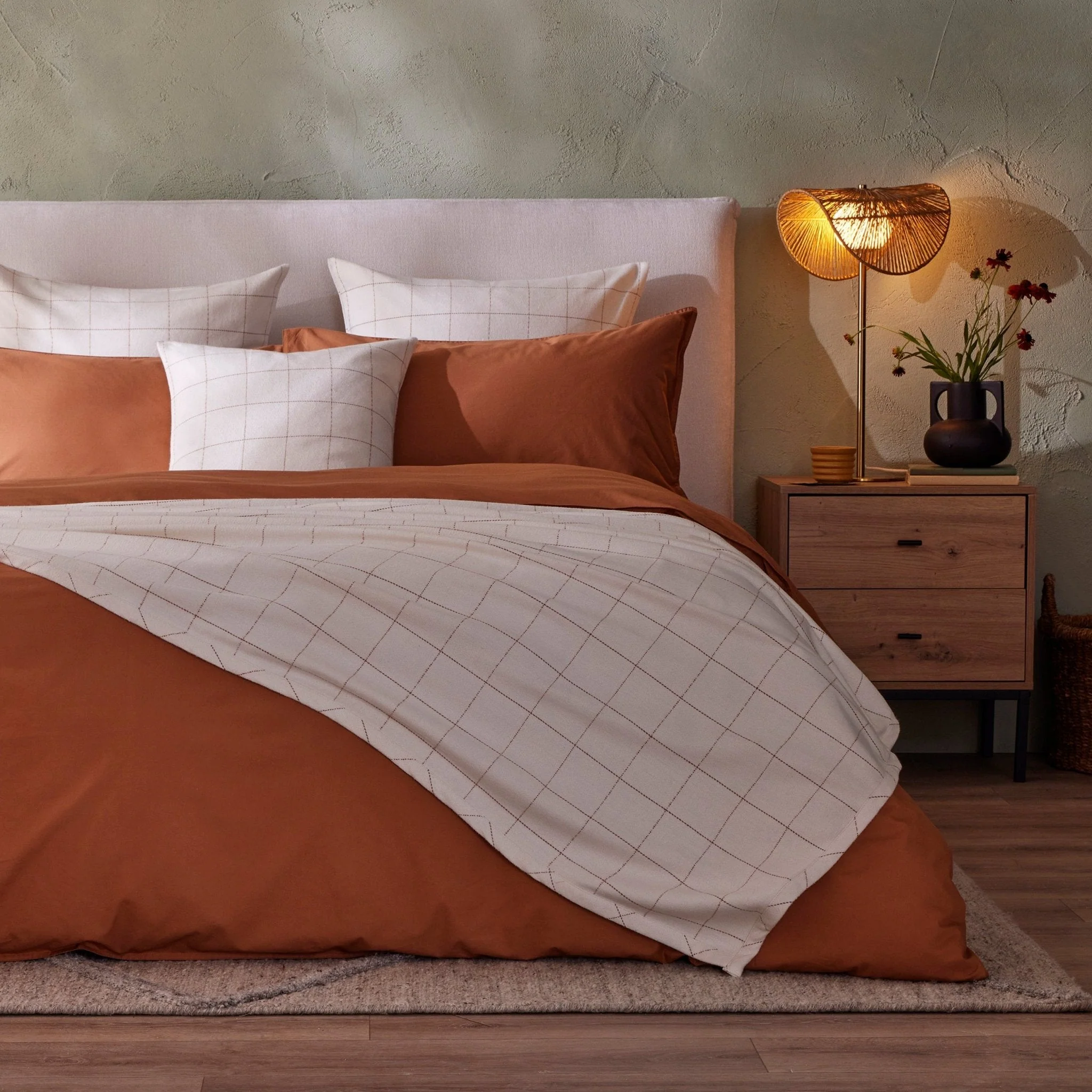 Aspen Check Throw 1.5 x 2m - Natural/Burnt Orange