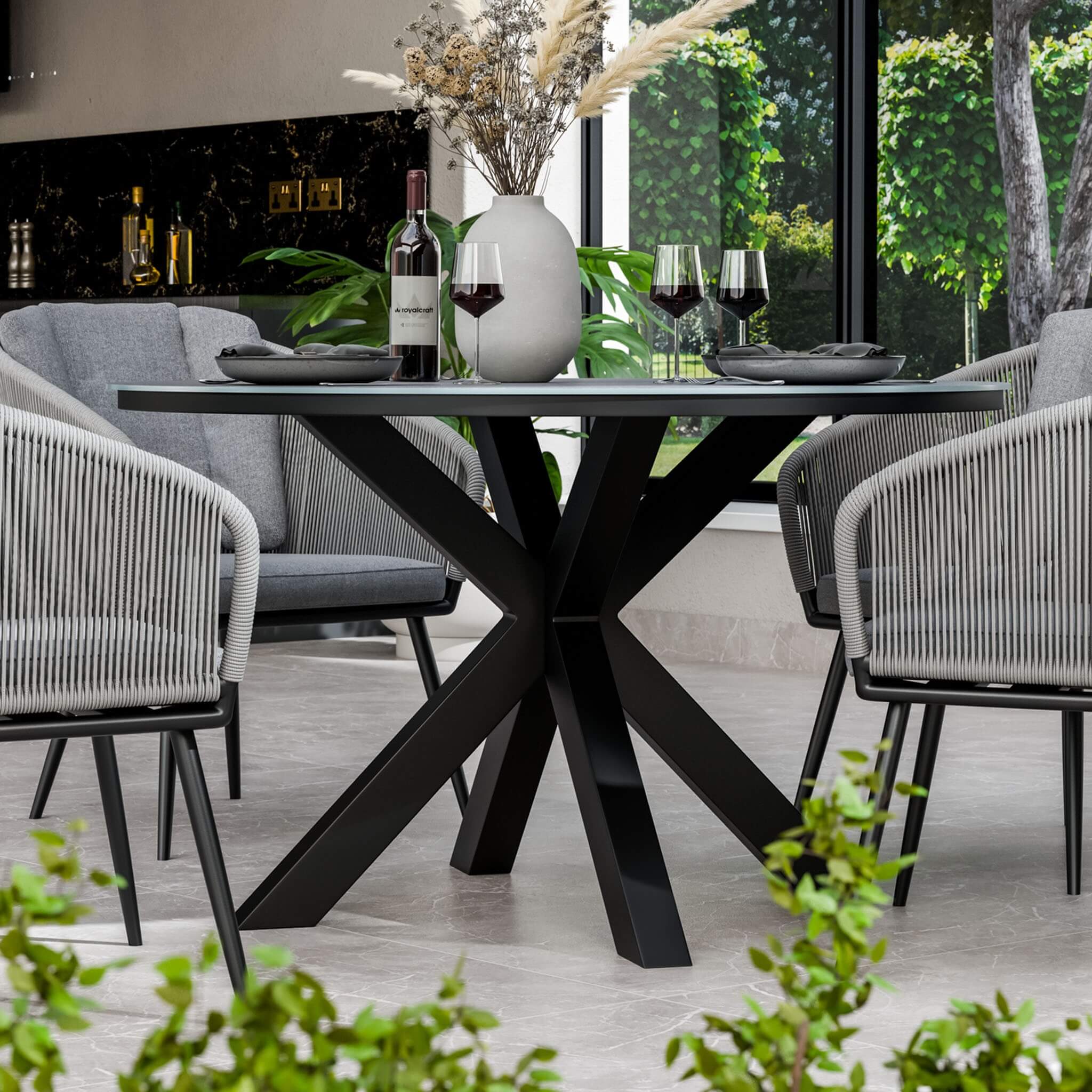 Aspen Outdoor 4 Seater Round Dining Table and Chairs - Grey - Image 2