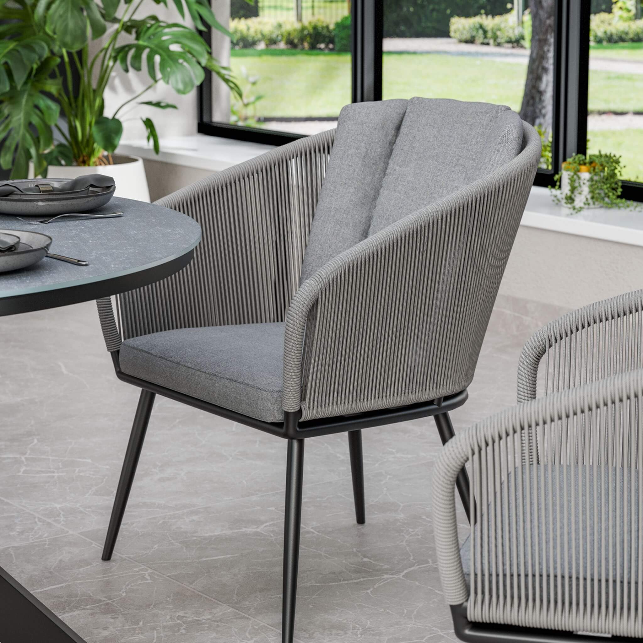 Aspen Outdoor 4 Seater Round Dining Table and Chairs - Grey - Image 3