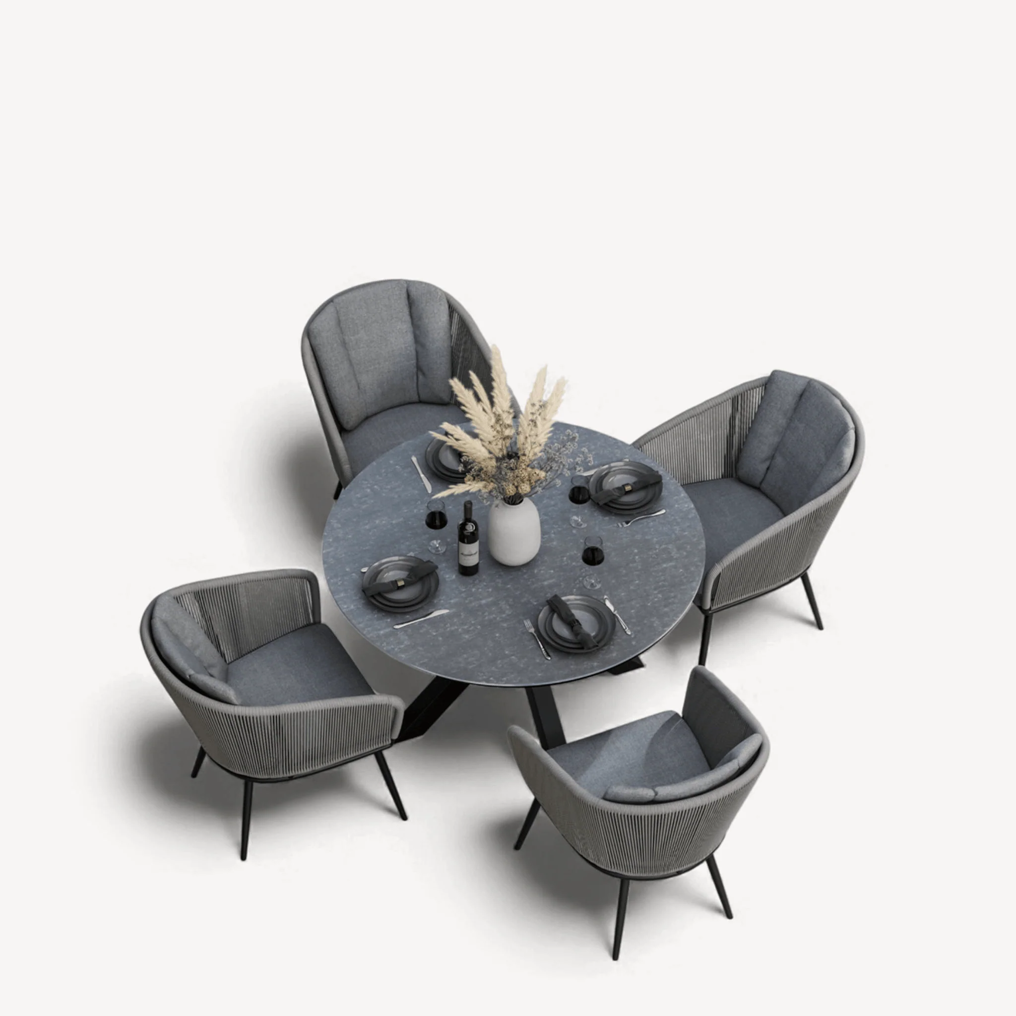 Aspen Outdoor 4 Seater Round Dining Table and Chairs - Grey - Image 6