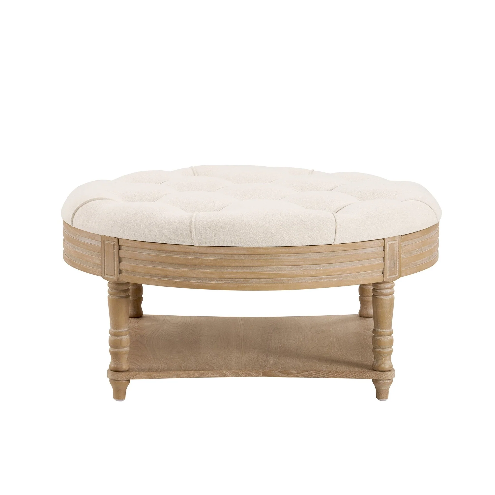 Aubrey Round Coffee Table Pouffe - Cream Linen - Image 3