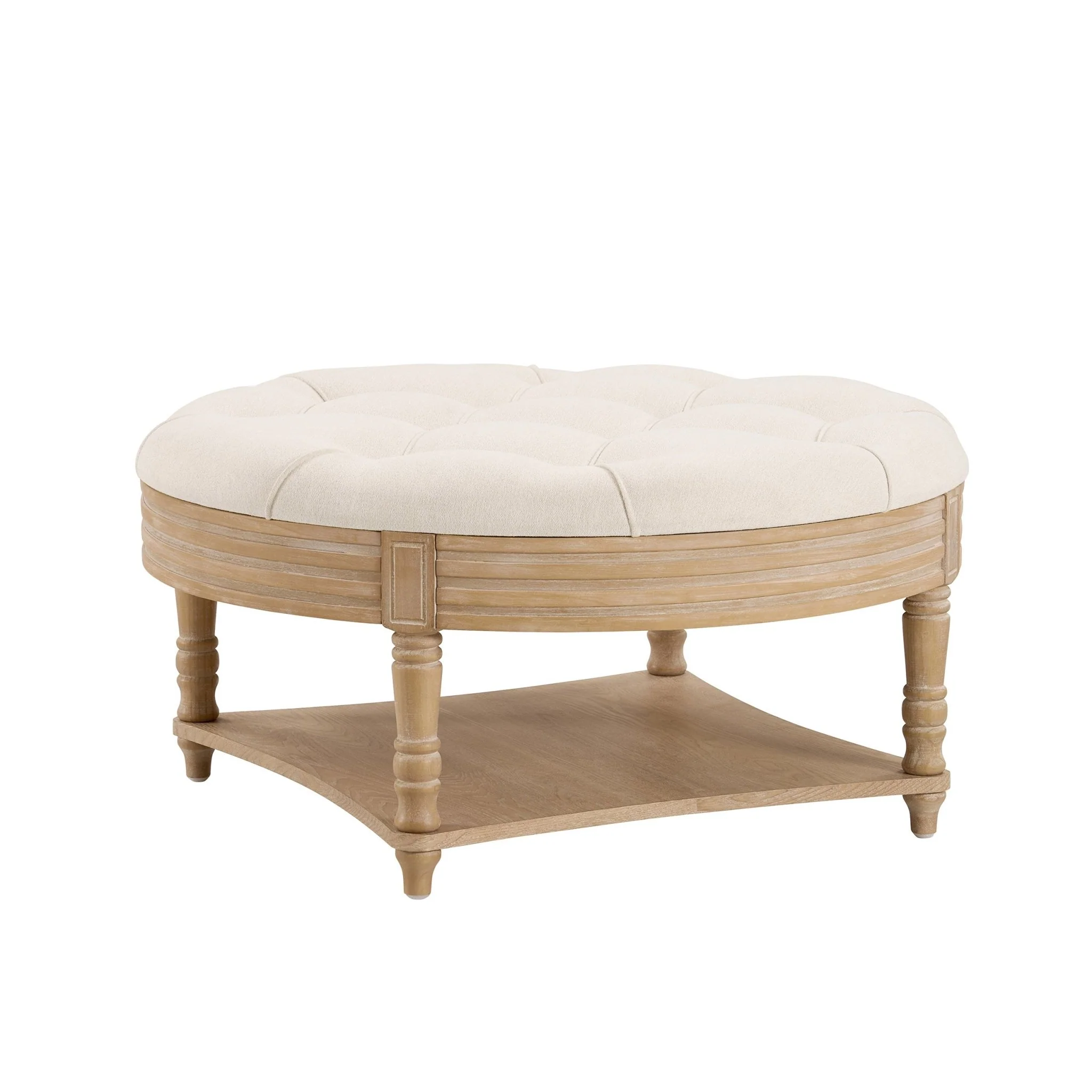 Aubrey Round Coffee Table Pouffe - Cream Linen - Image 4