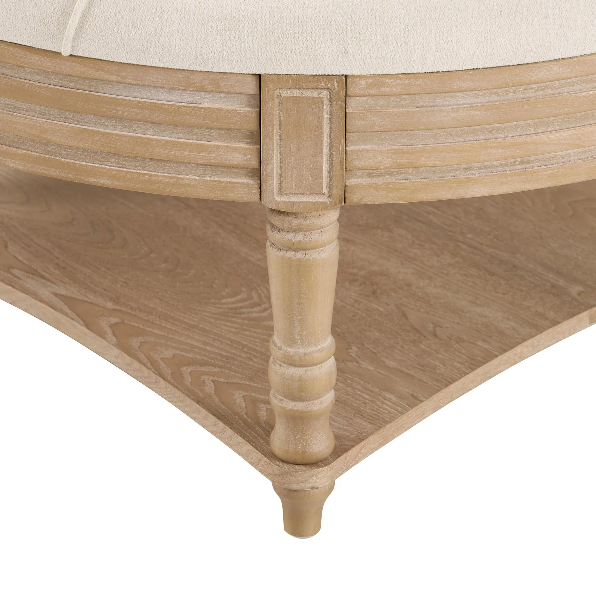 Aubrey Round Coffee Table Pouffe - Cream Linen - Image 5