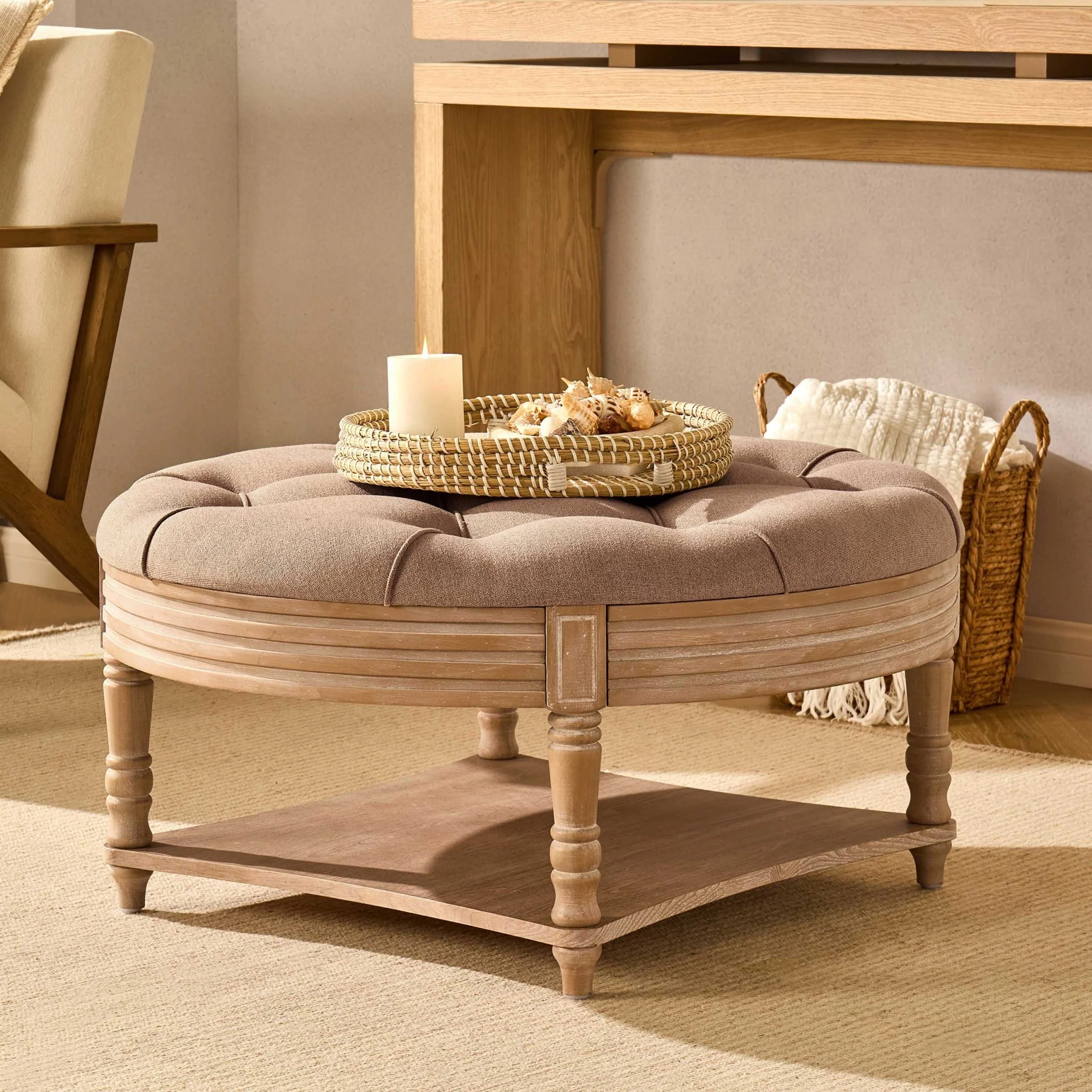 Aubrey Round Coffee Table Pouffe - Oatmeal