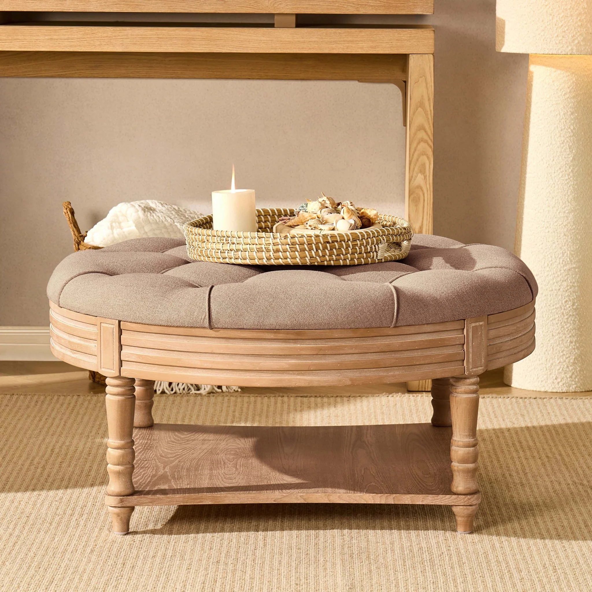 Aubrey Round Coffee Table Pouffe - Oatmeal - Image 2