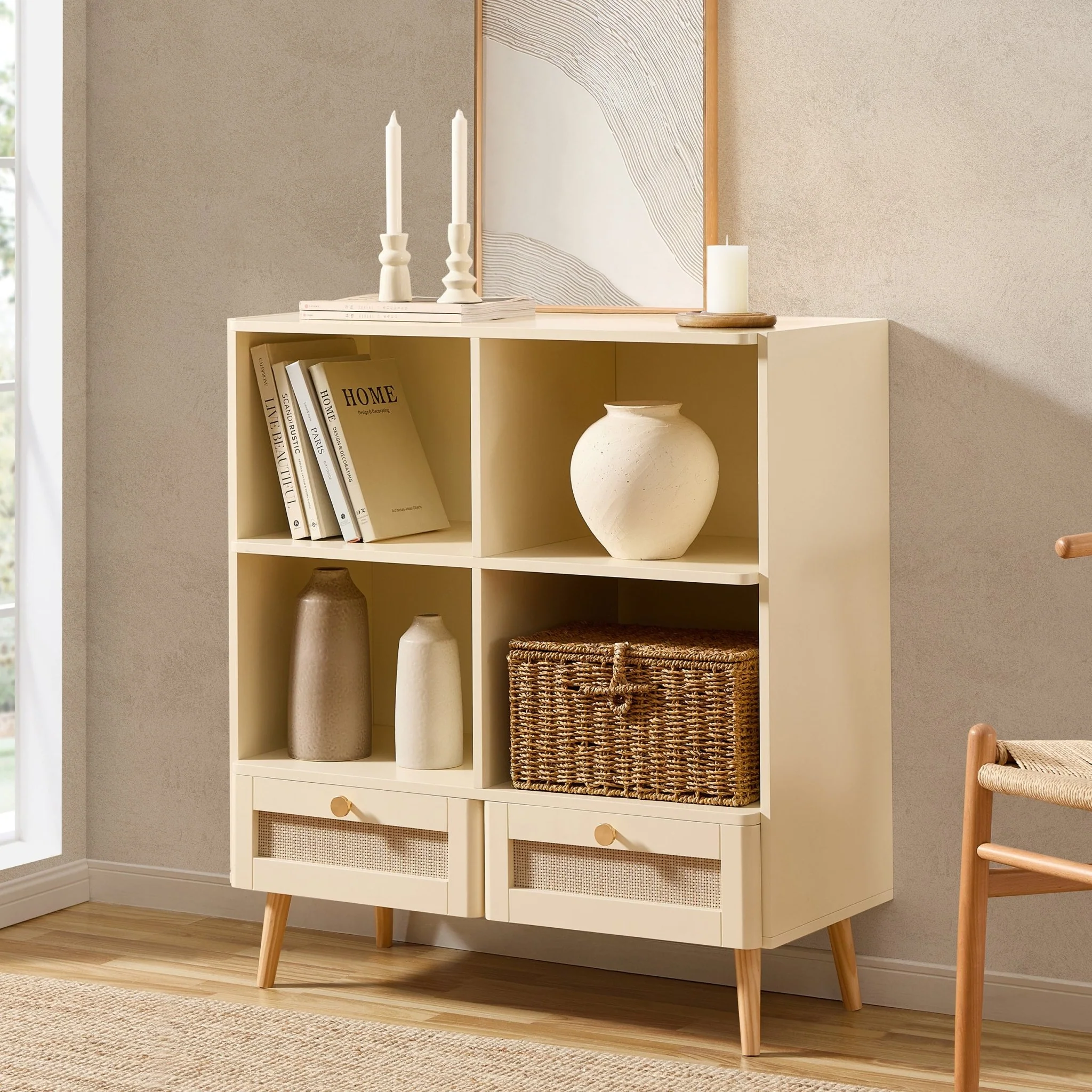Aurelia Bookcase With Drawers - Vintage Cream