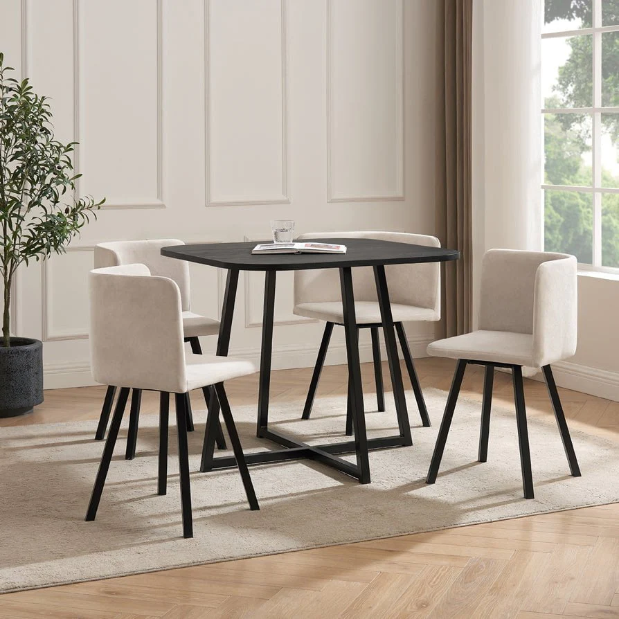 Ava Space Saver 4 Seater Dining Table and Chairs - Black/Stone