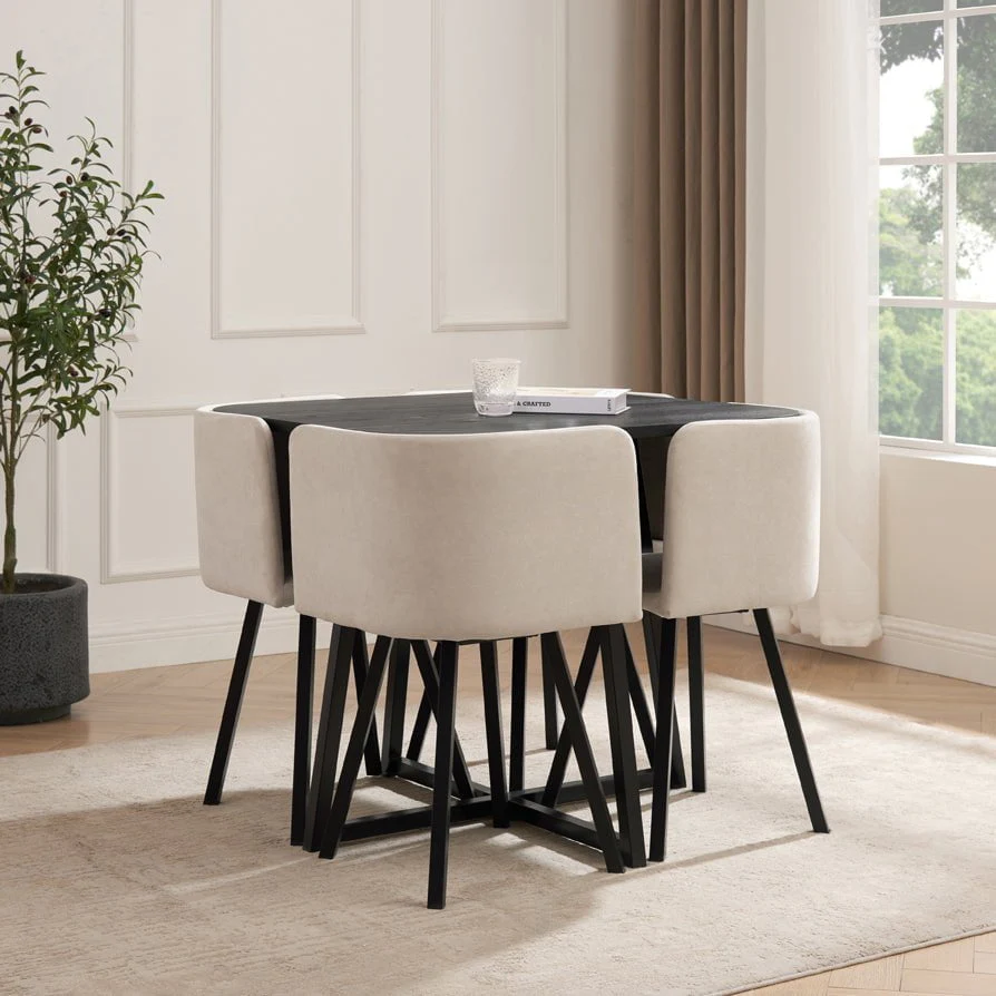 Ava Space Saver 4 Seater Dining Table and Chairs - Black/Stone - Image 2