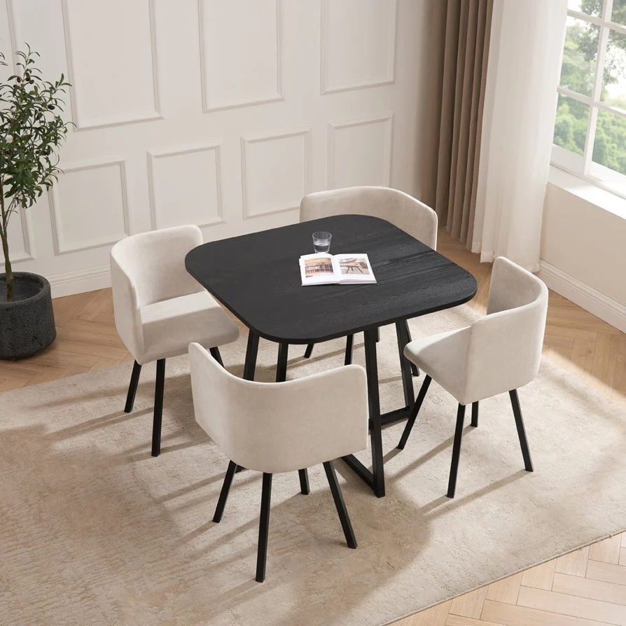 Ava Space Saver 4 Seater Dining Table and Chairs - Black/Stone - Image 3