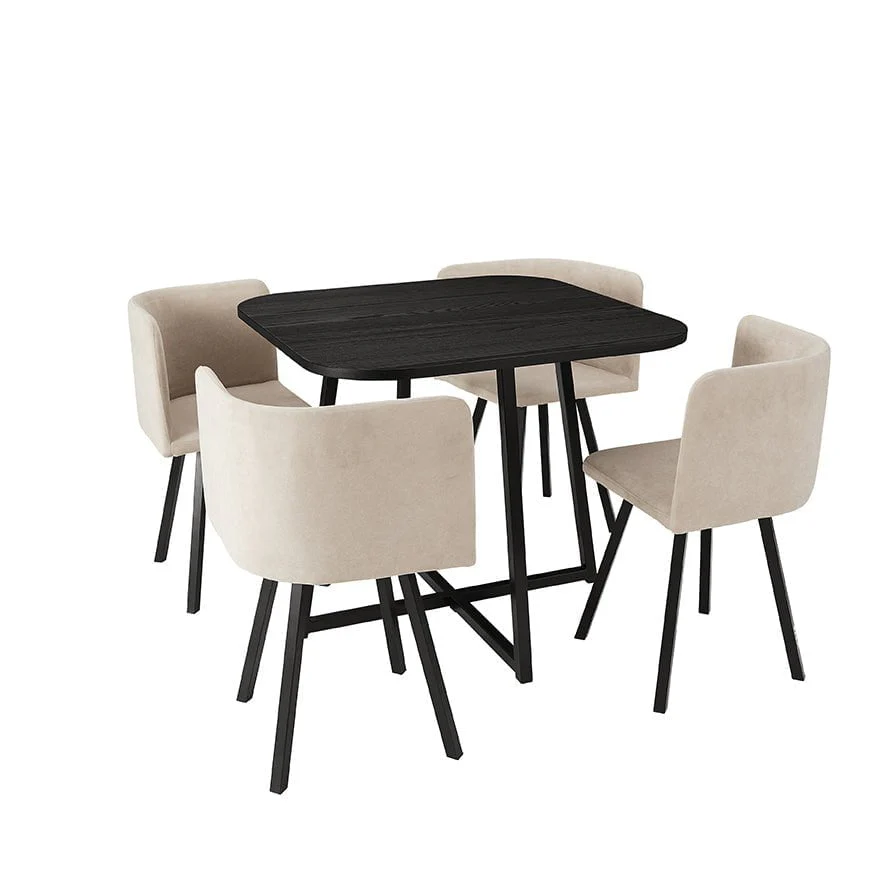 Ava Space Saver 4 Seater Dining Table and Chairs - Black/Stone - Image 4